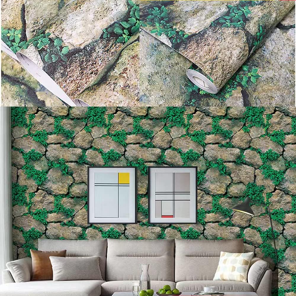 Peel Stick Wallpaper Self Adhesive Vinyl Rock Stone Contact Paper for Kitchen Backsplash Bathroom Walls 17.7x117 Inches