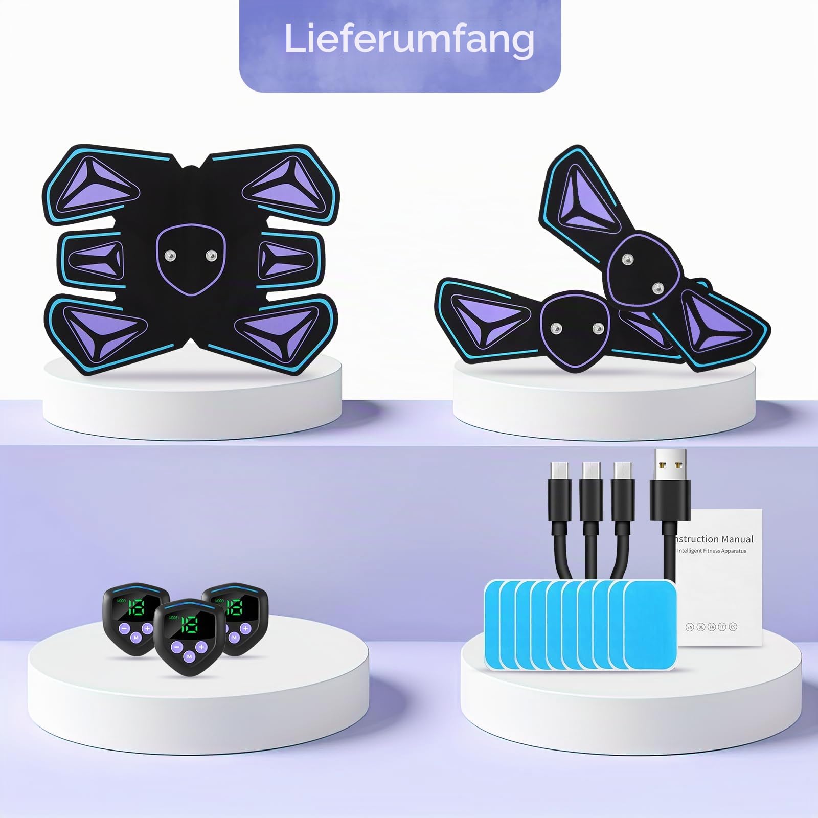 EMS Muskelstimulator Bauchmuskeltrainer Trainingsgerät, 8 Modi & 15 Intensitäten, Elektrischer Muskelstimulator, USB aufladbares Fitness-Training für Bauch/Arm/Bein, 10 Ersatz-Gel-Pads (Flamme)