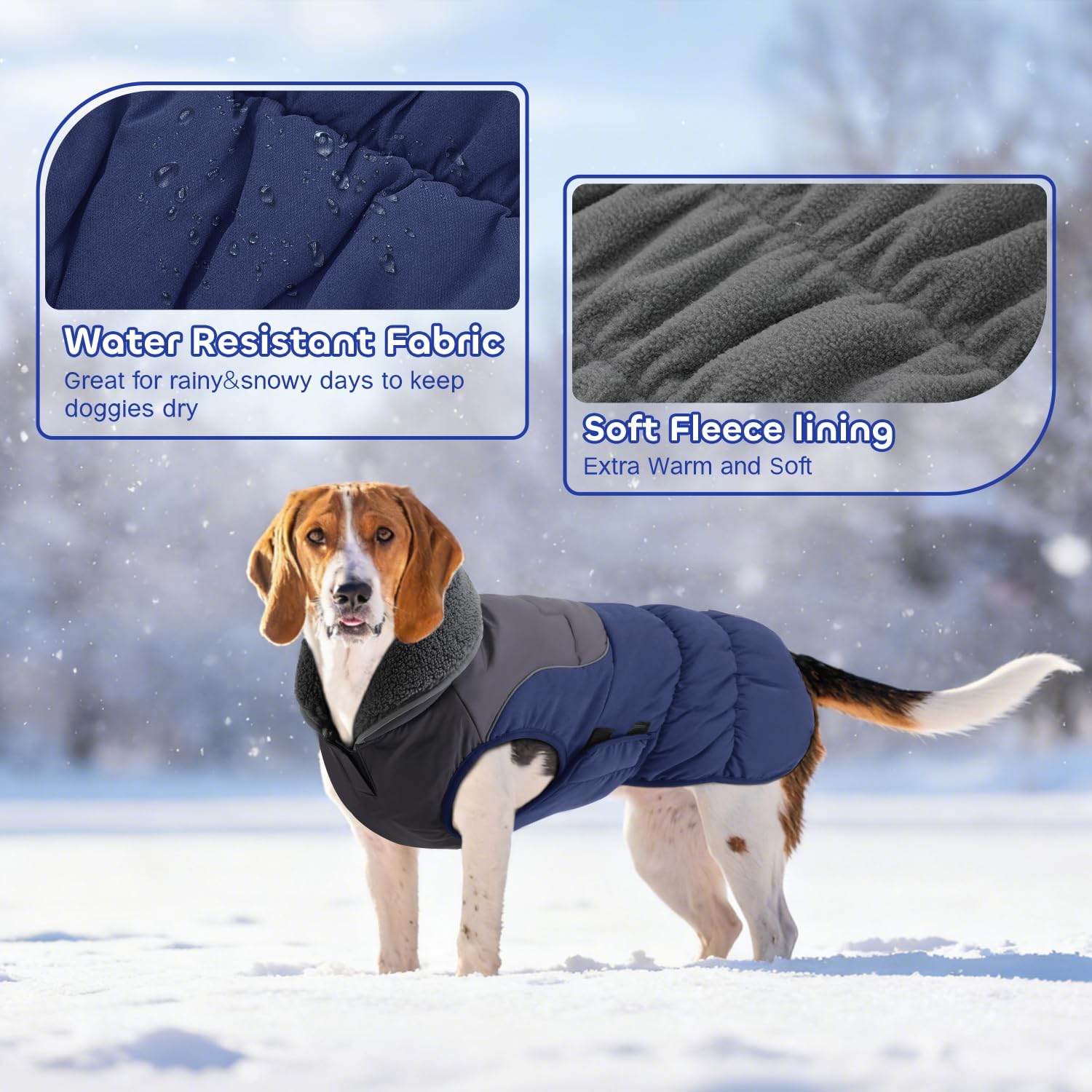 EMUST Small Dog Coat, Thick Warm Dog Fleece Jacket S, Windproof Waterproof Pet Apparel for Small Medium Large Dogs, Puppy Sweater Clothes for Small Dogs with Furry Collar, Dark Blue