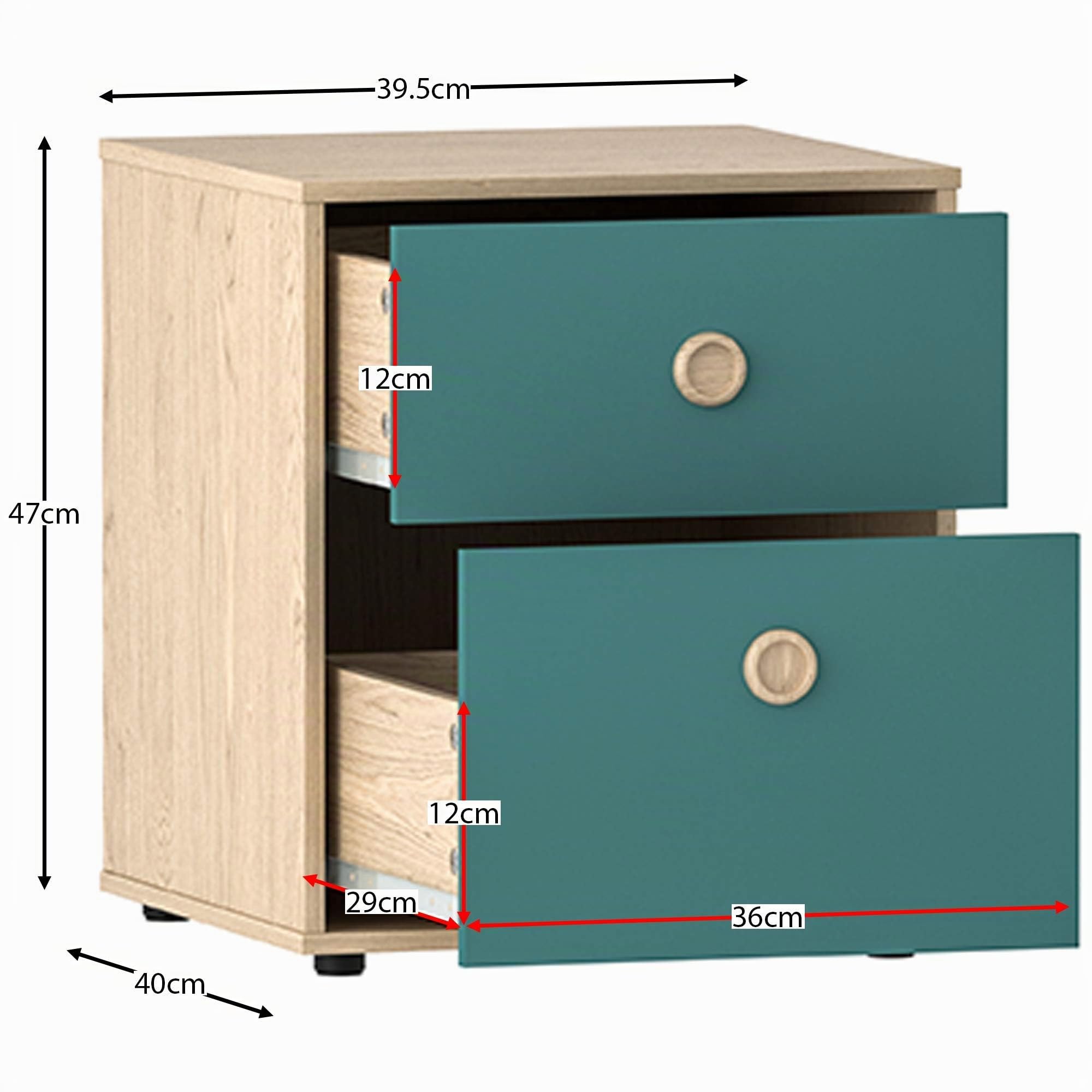 Junior Vida Neptune - Mesita de Noche con 2 cajones, cómoda de Almacenamiento para Dormitorio, Muebles Infantiles (Azul y Roble)