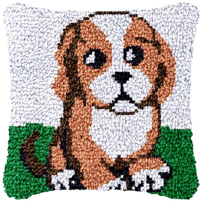 Australian Shepherd Dog Smiling DIY Latch Hook Kits Pillow Crochet Yarn Pre-Printed Cushion Needlework Pillowcase Hook And Latch Kit Cushion Home Sofa Decoration 43x43cm(1