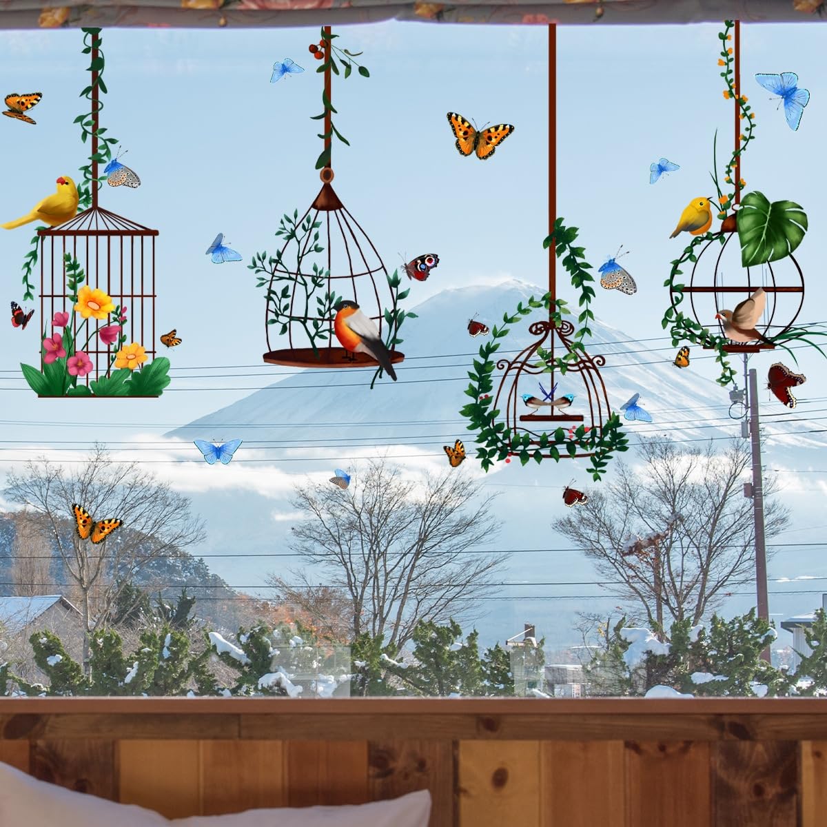 Stickers muraux cage à oiseaux autocollant vinyle papillon décoration murale