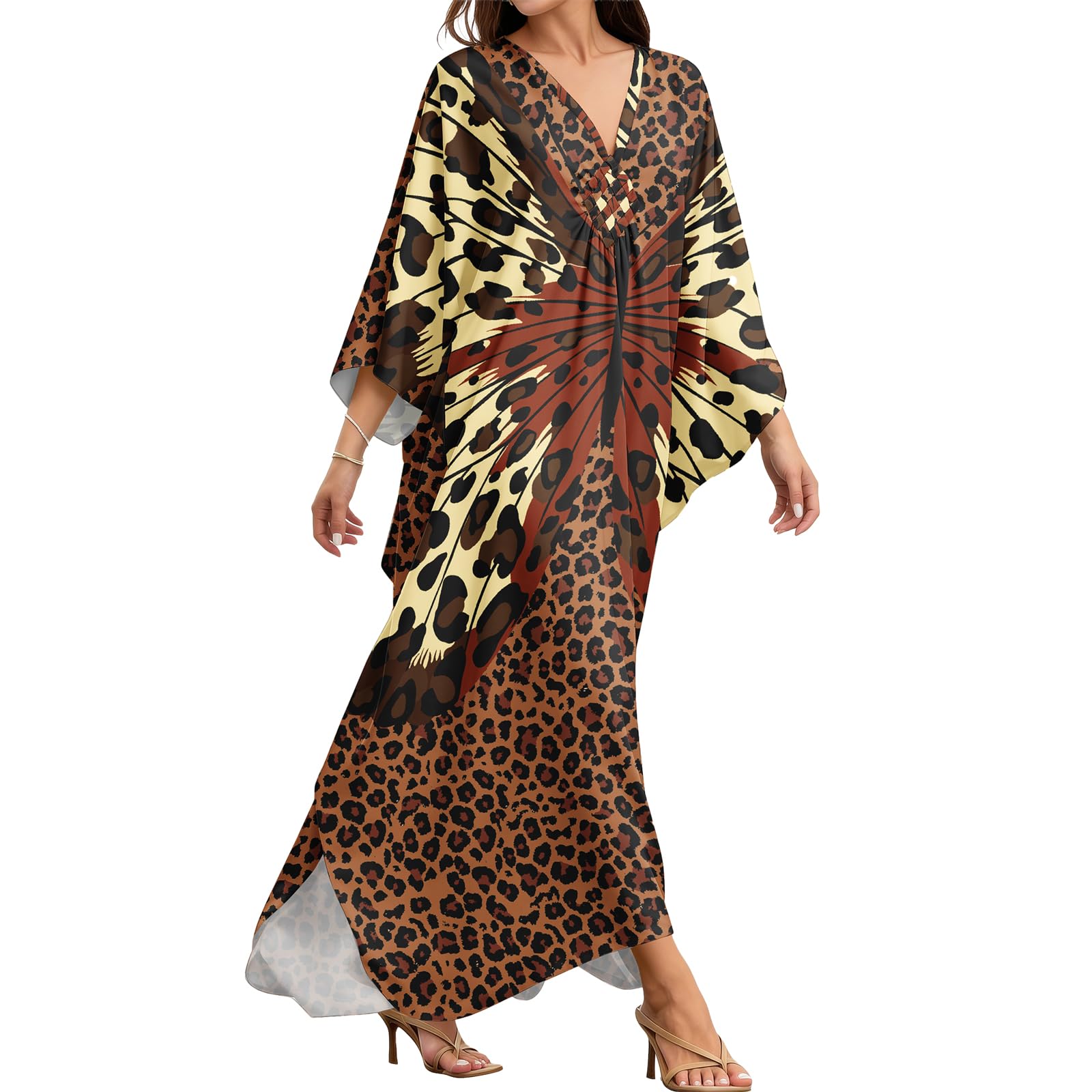 MAKABO Kaftan Dresses for Women V Neck Moo Moos Colorful Print Cover Ups | 100% Viscose Soft Skin Friendly, Breathable, Caftan Beach Dresses for Swimwear, Multi Pattern, Great Party Choice