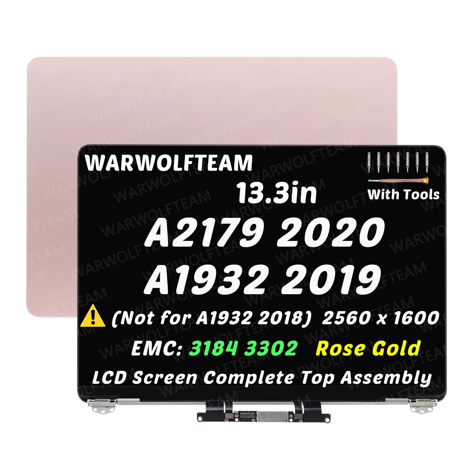 Photo 1 of WARWOLFTEAM fulltop Screen Replacement Compatible with MacBook Air A2179 2020 Year EMC 3302 EMC3302 Retina LCD Display Assembly 13.3” 2560x1600 (Rose Gold)