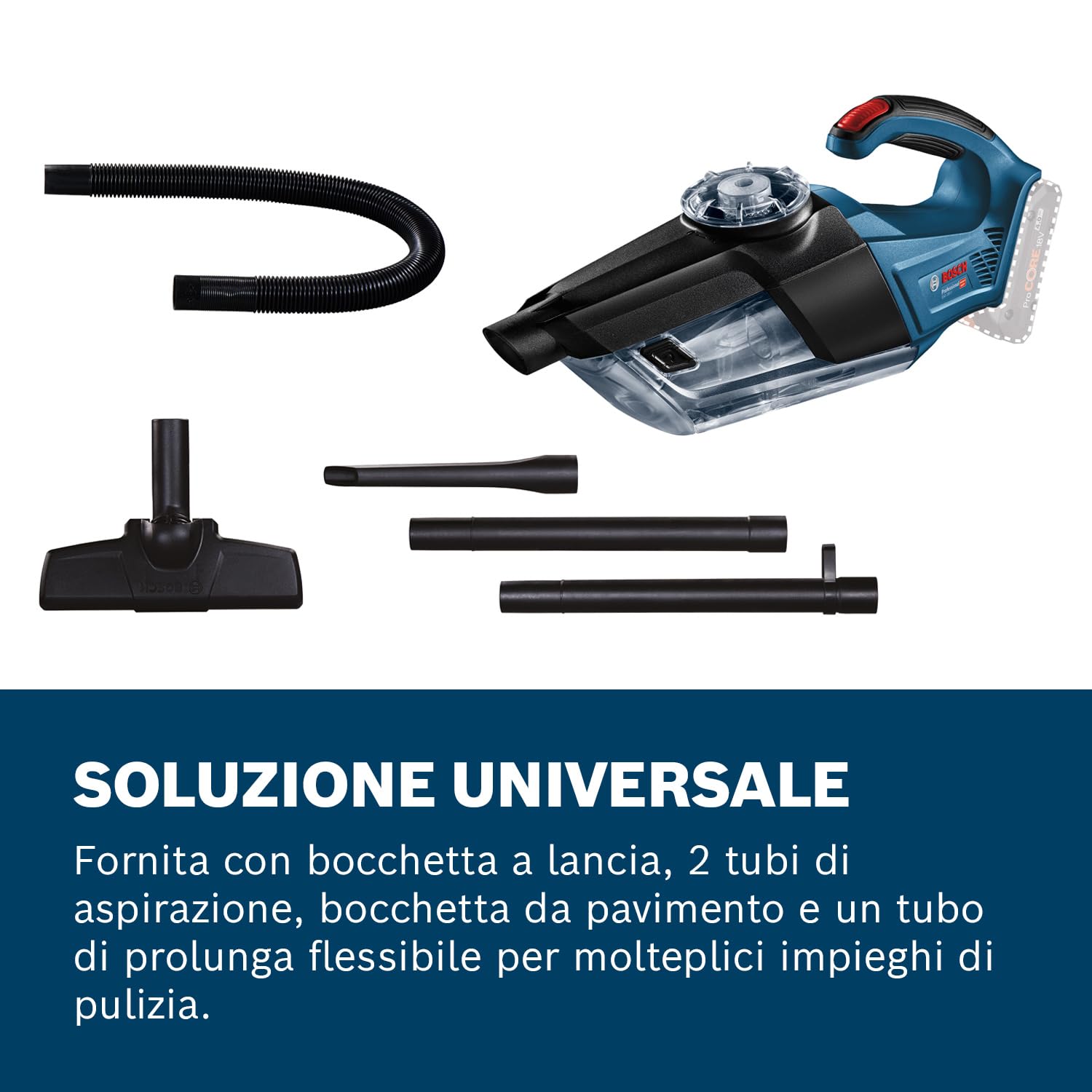 Bosch Professional 06019C6200 Aspiratore a Batteria GAS 18V-1 System, Batterie e Caricabatteria non Inclusi, Tubo di Aspirazione, Capacità di Conservazione 1 l, 18 volts, Blu