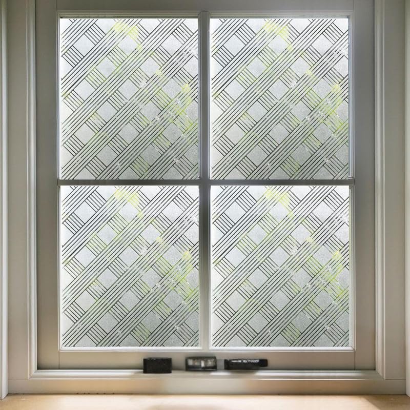Image of Frosted Grid Window Glass Film for Privacy Sunlight- Frosted Grid 12 X 36 Inchs