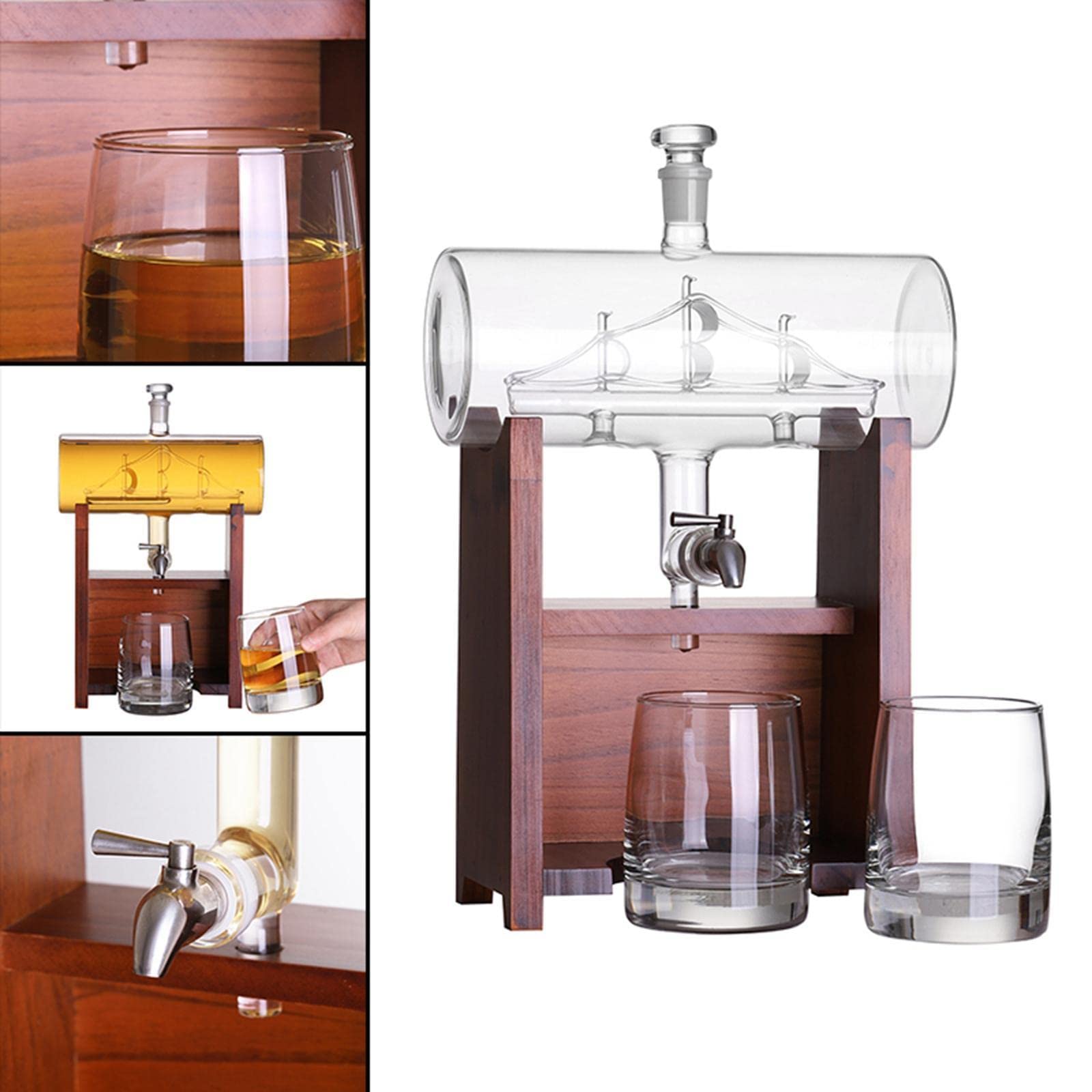 SARGE Juego 3PCS de decantador para Jarra de Vidrio de Whisky con Tapa de Vidrio Decantador de 1300ml para Whisky y Soporte de Tequila de Brandy de Vino para Tibet Bourbon