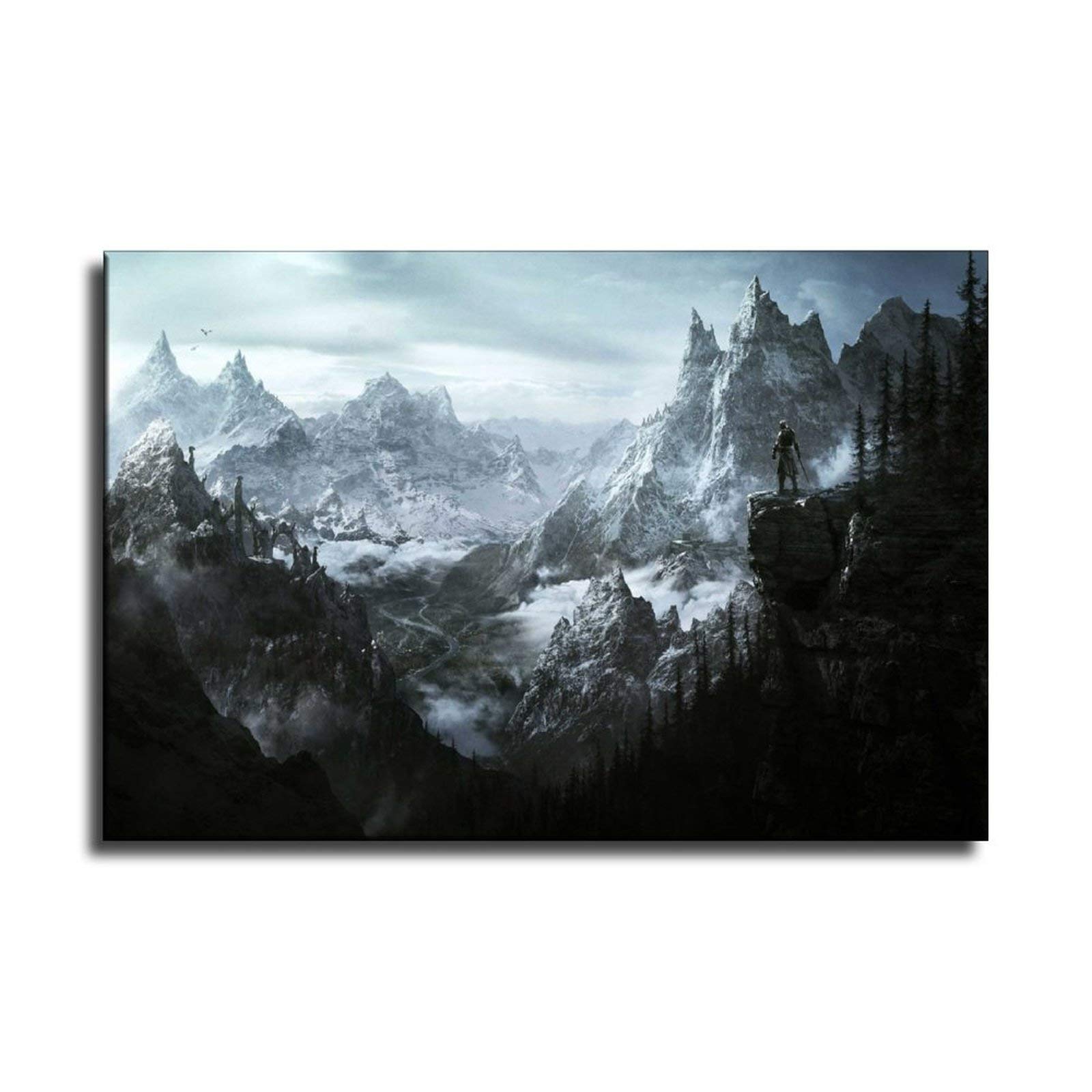 LINFEN Skyrim Landscape The Elder Scrolls Canvas Art Poster and Wall Art Picture Print Modern Family Bedroom Decor Posters 08×12inch(20×30cm), Unframe-style1