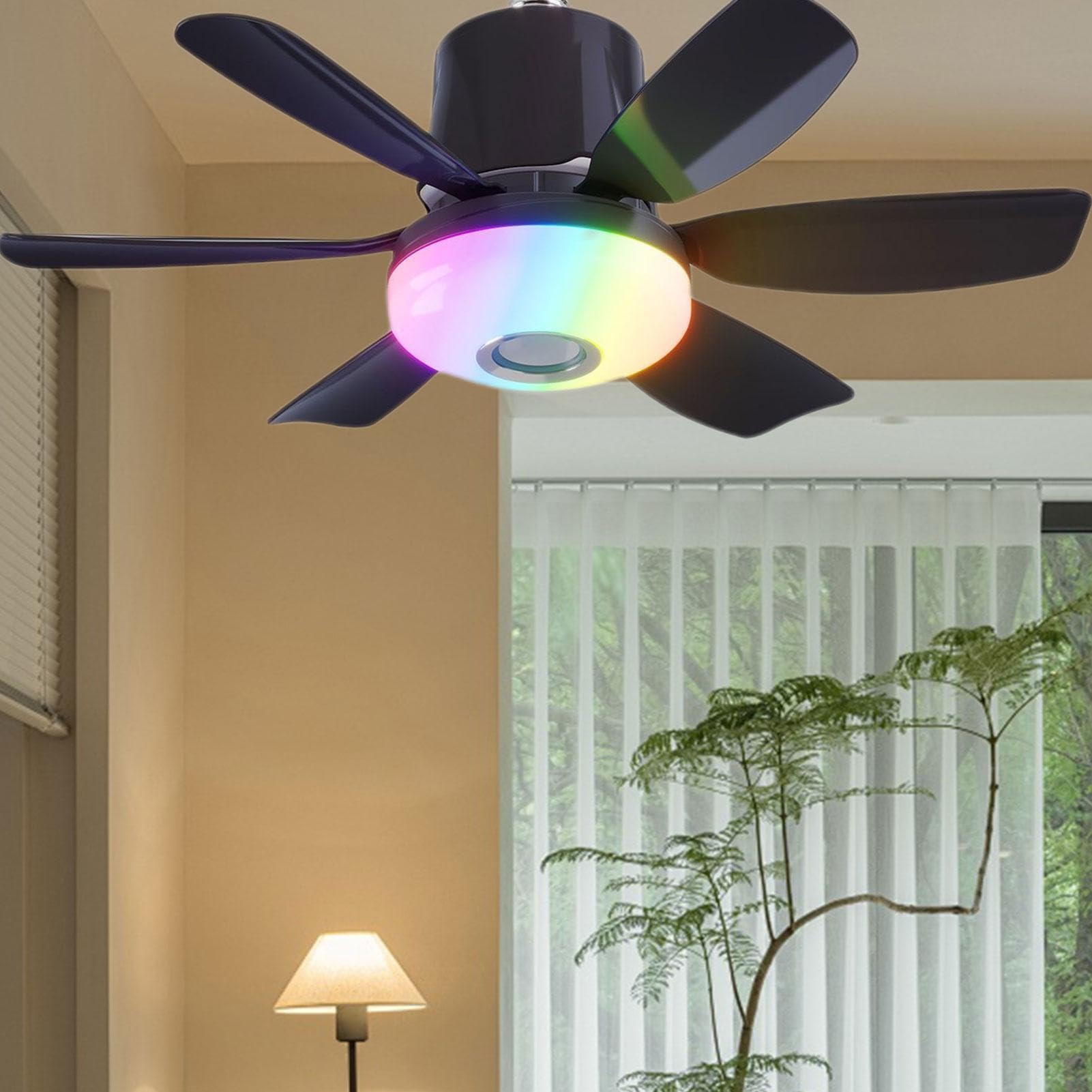 Ventilatore da soffitto con luce, 3 livelli, altoparlante musicale a risparmio energetico | Lampadina ventilatore da soffitto per camera da letto, casa, ufficio, appartamento, camera da letto, soggiorno, cucina