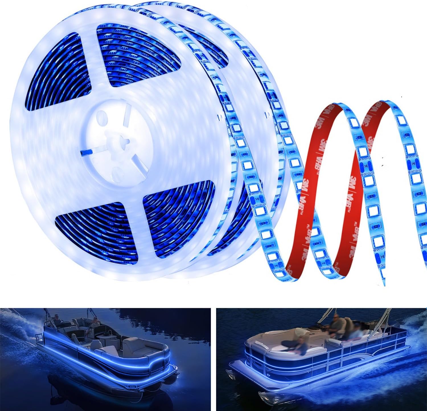 50FT LED Boat Lights, 12V Waterproof Blue Marine Pontoon Led Strip Light, Boat Deck Interior Light, Boats Accessories, Under Gunnel Lighting, Night Fishing Lighting for Pontoon Fishing Bass Boats