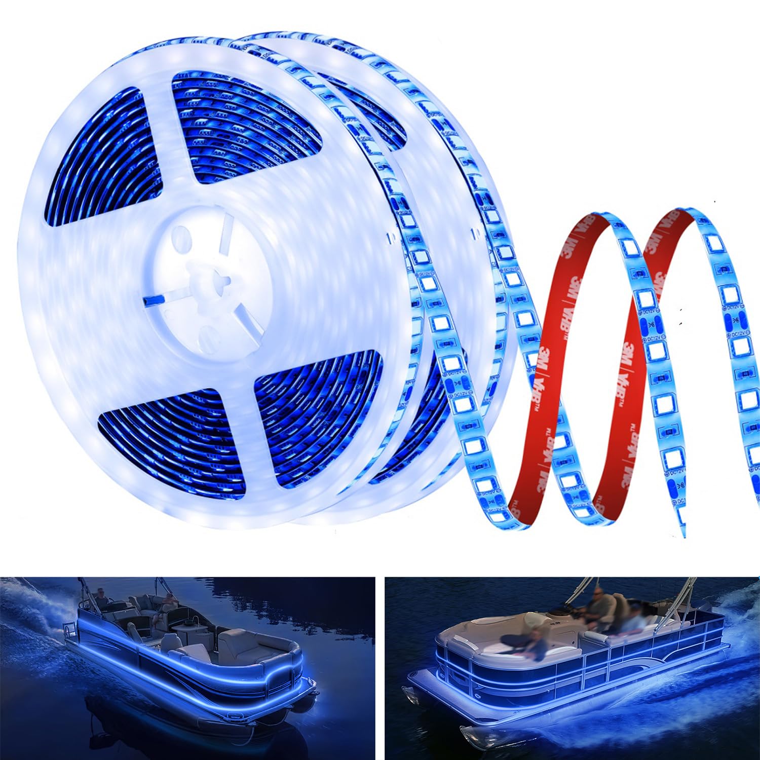 50FT LED Boat Lights, 12V Waterproof Blue Marine Pontoon Led Strip Light, Boat Deck Interior Light, Boats Accessories, Under Gunnel Lighting, Night