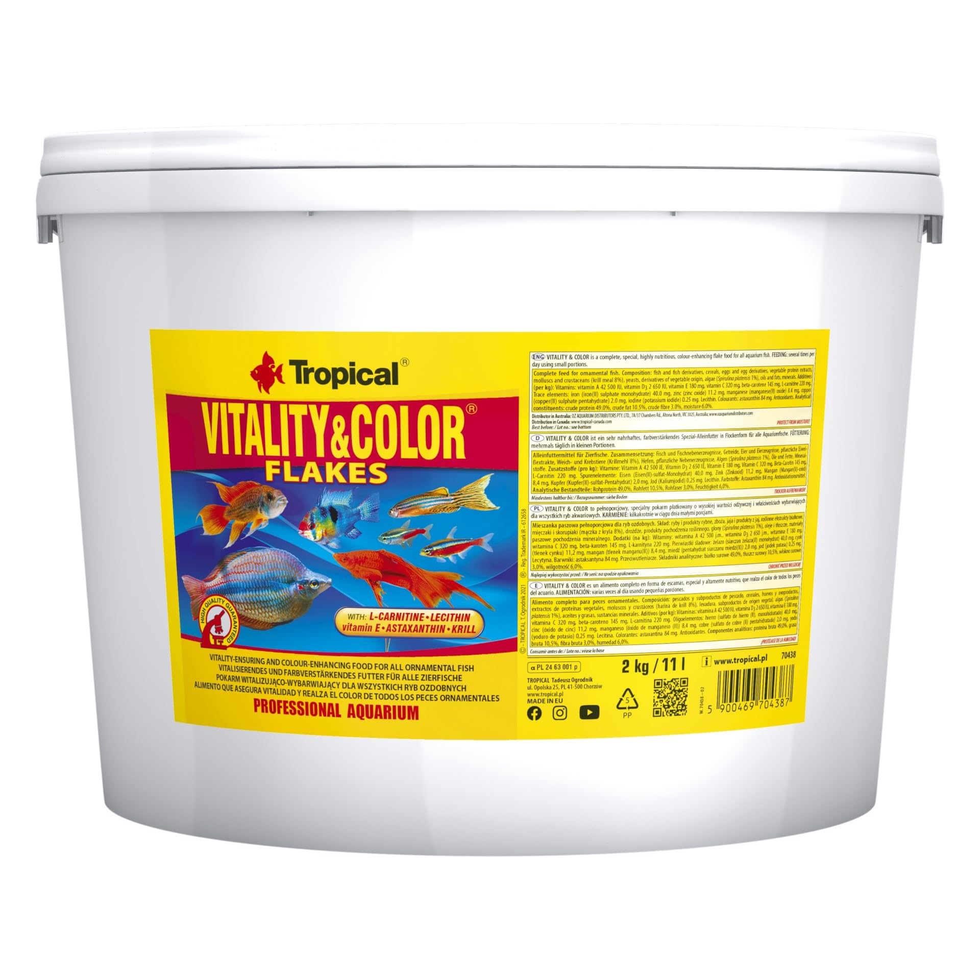 Tropical Vitality&Color 11L / 2kg - Alimento Que asegura vitalidad y realza el Color de Todos los Peces Ornamentales