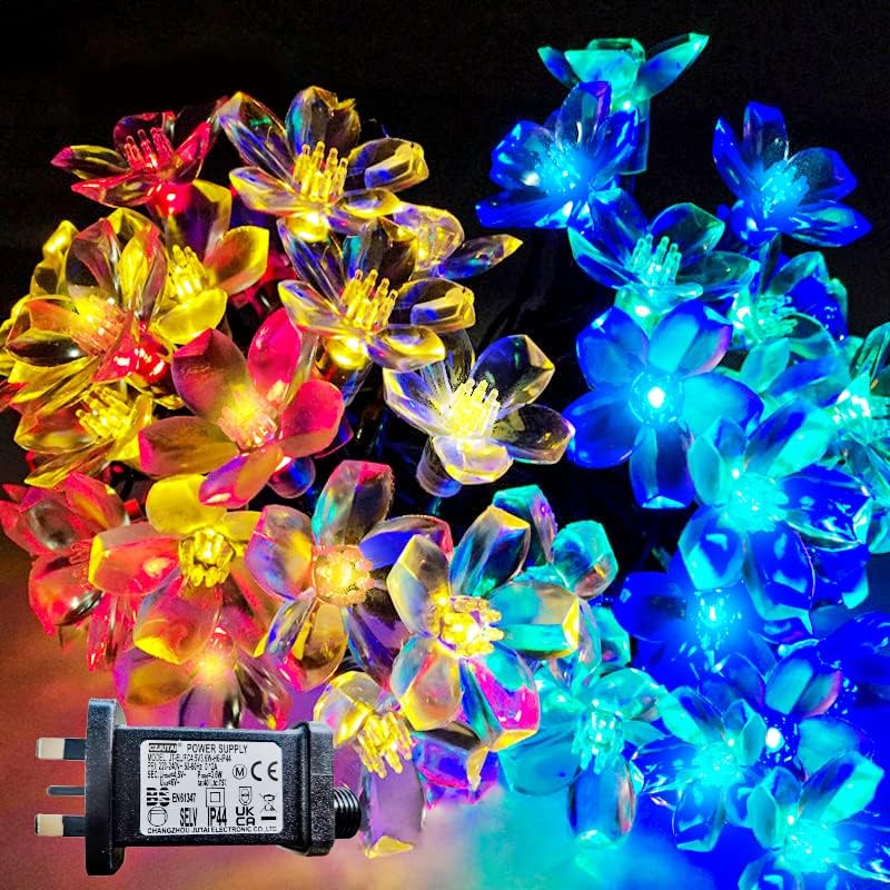 Fairy String Lights Mains Powered, 88 LED 36ft Blossom String Light 8 Modes Christmas Fairy Lights Waterproof Outdoor Garden Light for Flower Fence Lawn Christmas Tree Patio Decor (Multicolor)