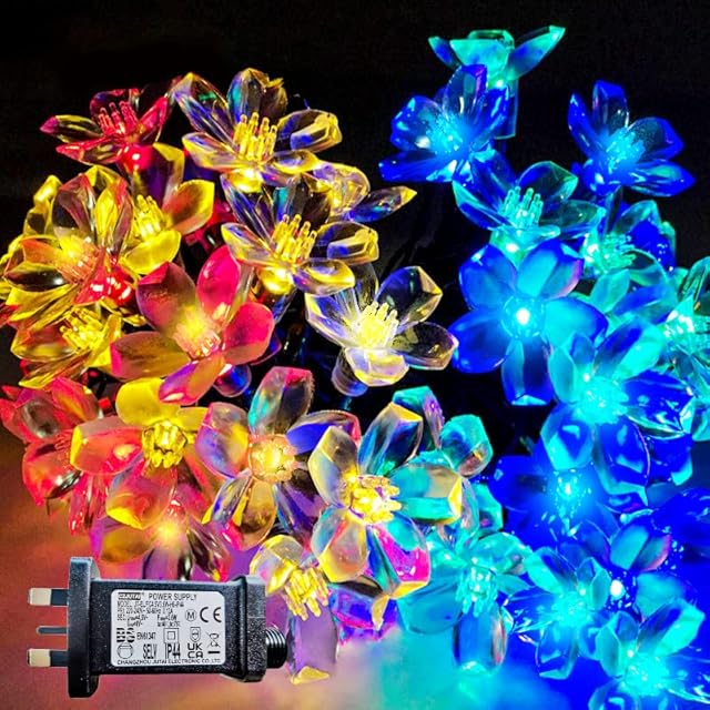 Fairy String Lights Mains Powered, 88 LED 36ft Blossom String Light 8 Modes Christmas Fairy Lights Waterproof Outdoor Garden Light for Flower Fence Lawn Christmas Tree Patio Decor (Multicolor)