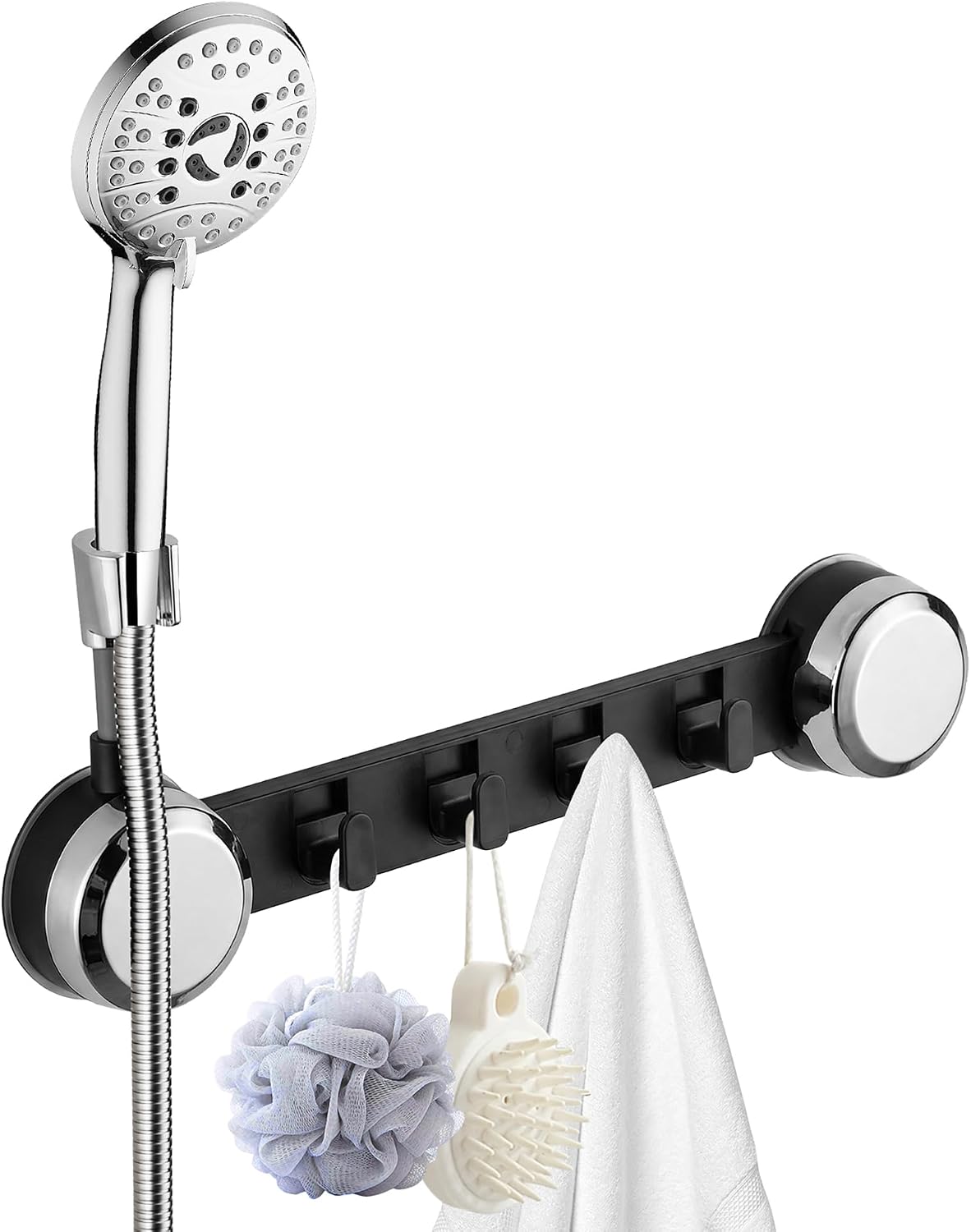No‑Drill Adhesive Suction-Cup Shower Caddy with Handheld Shower Head Holder