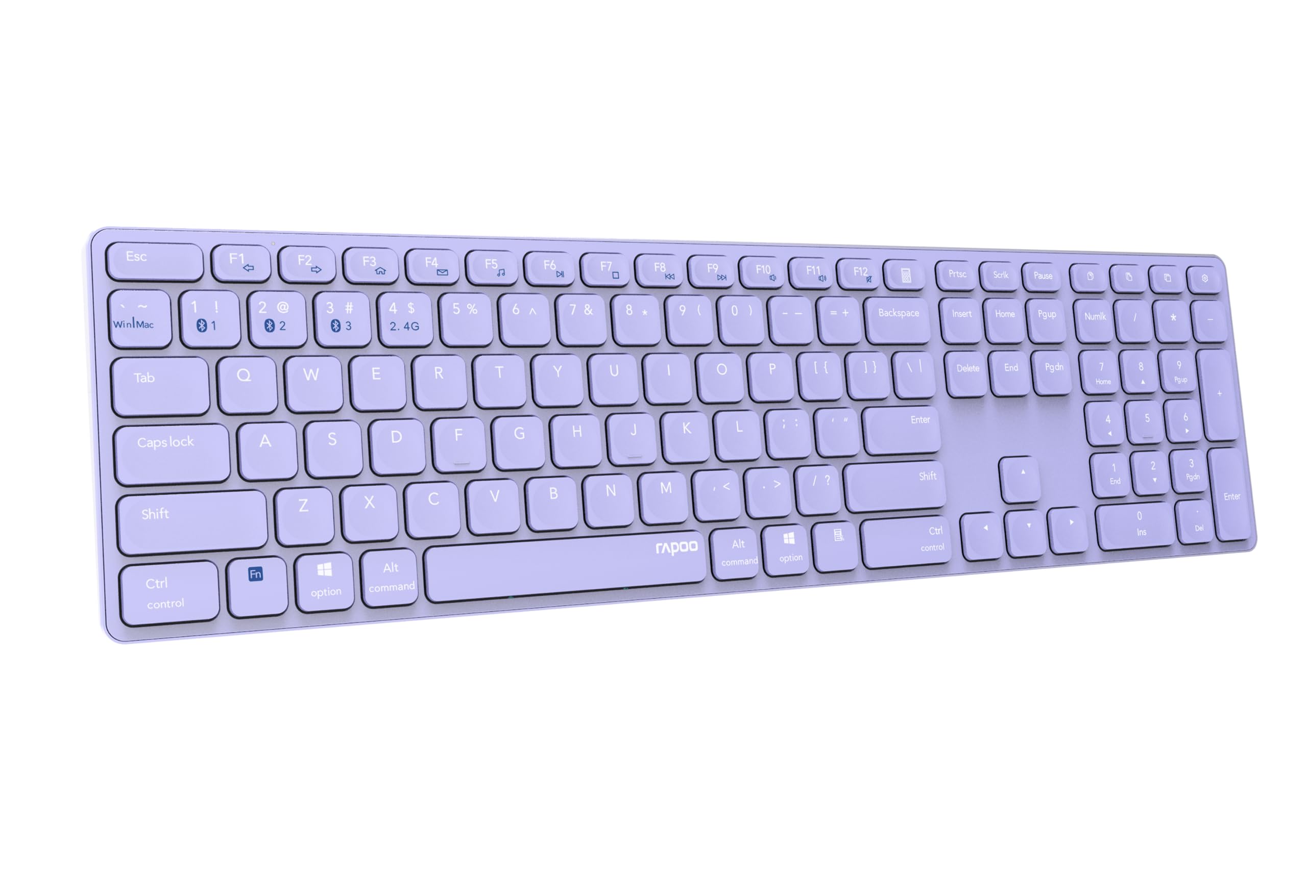 Rapoo | Multimodalna klawiatura bezprzewodowa E9800M, (Ultra-cienka klawiatura, szybkie klawisze, akumulator, kompatybilny z Windows i Mac) kolor fioletowy