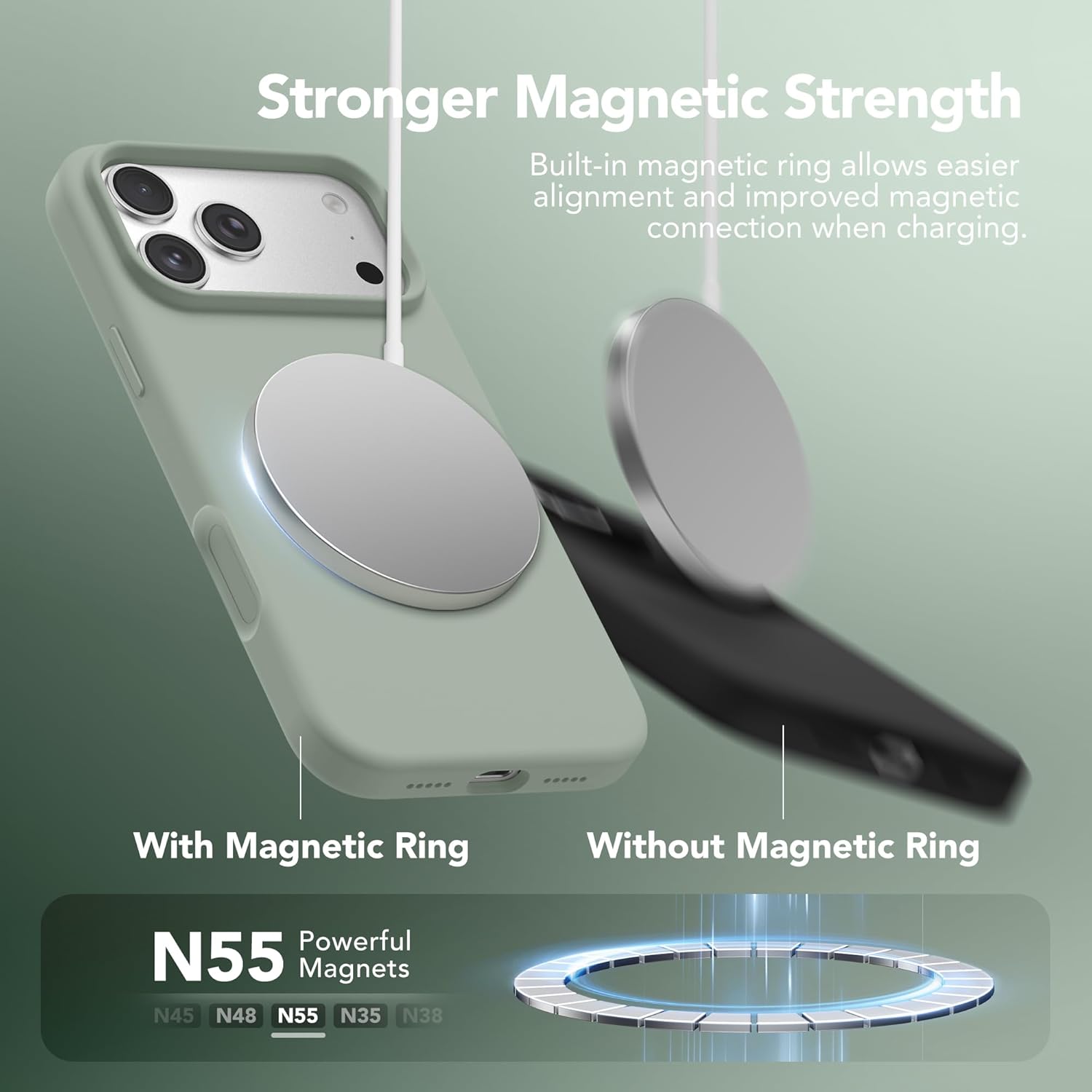 GONEZ Magnetic for iPhone 17 Pro Case, Compatible with MagSafe, [Screen Protector + Camera Lens Protector], Liquid Silicone Anti-Scratch Shockproof Protective Phone Case 6.3 inch, Light Green - Image 3