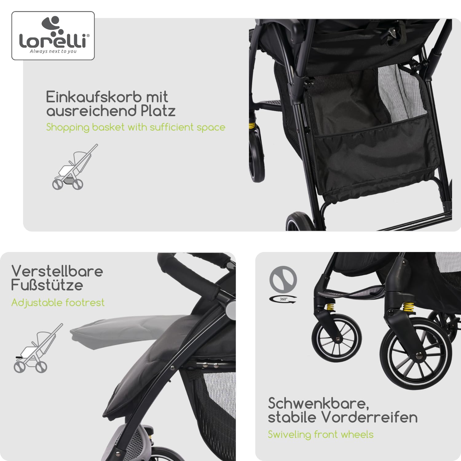 Lorelli Kinderwagen Fresh, Sport Buggy klein zusammenklappbar, nur 5,9kg, kompakter Sportsitz bis 22kg, Baby Reisebuggy, Einhand-Klappsystem, grau
