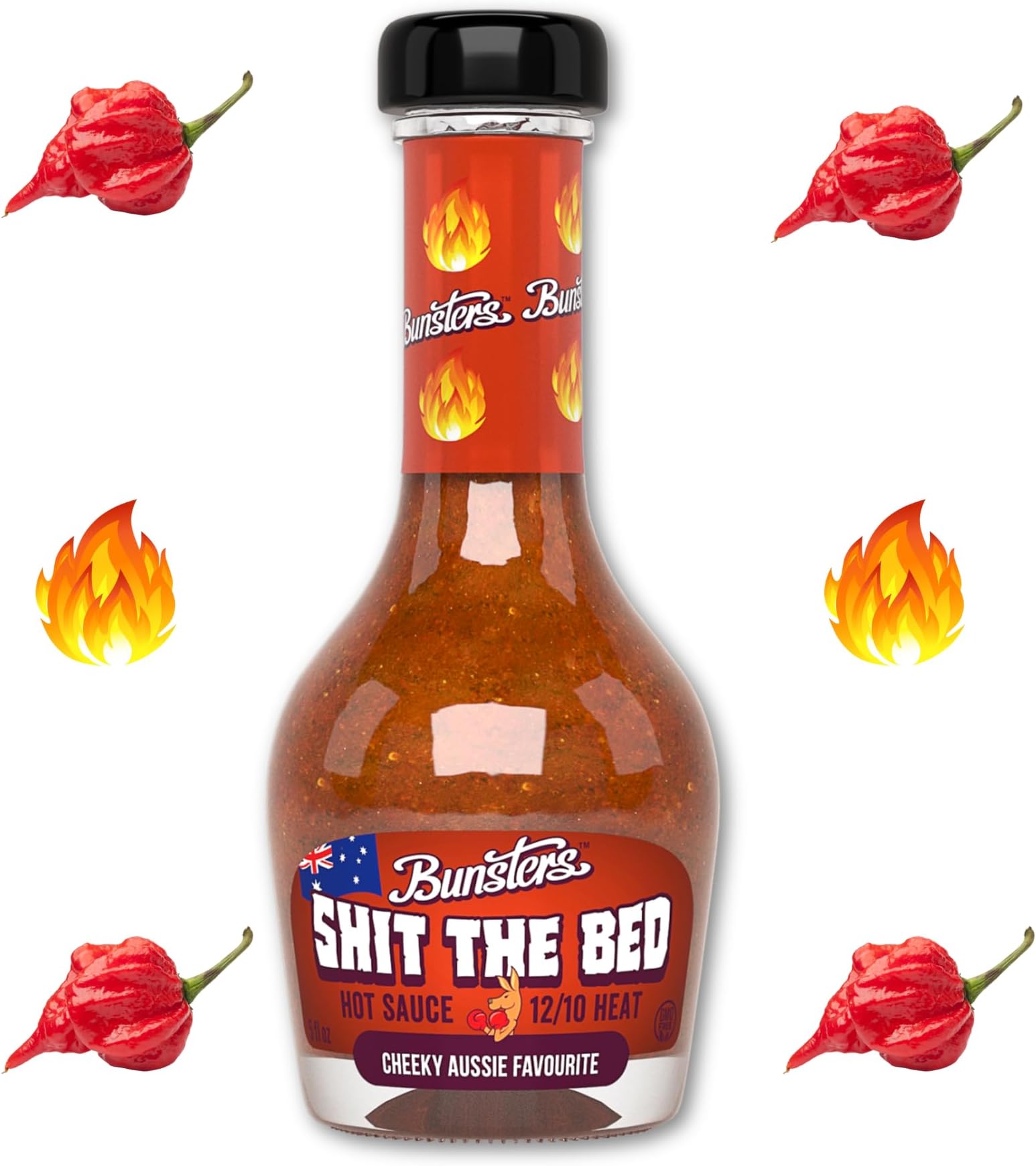 Bunsters Shit The Bed 12/10 Heat Hot Sauce - Chili Pepper Sauce, 5 fl oz - (1 x 5oz bottle)