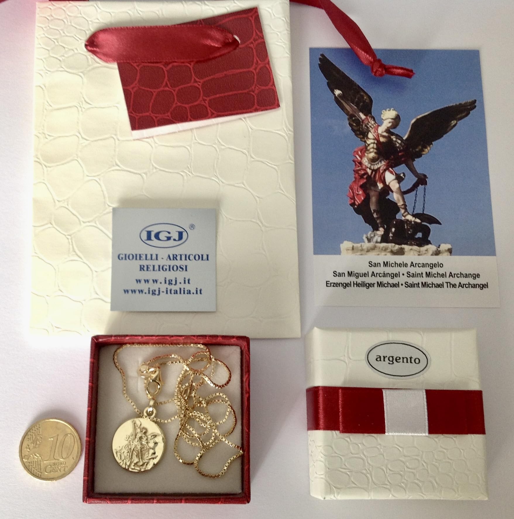 I G J MEDAGLIA DI SAN MICHELE ARCANGELO IN ARGENTO 925 PLACCATA ORO CON CATENINA IN ARGENTO 925