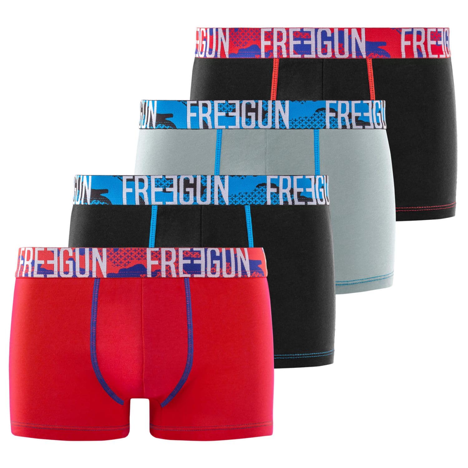 FREEGUN Boxer Homme Coton, Caleçon Homme, Hypoallergénique et Stretch (Lot de 4)