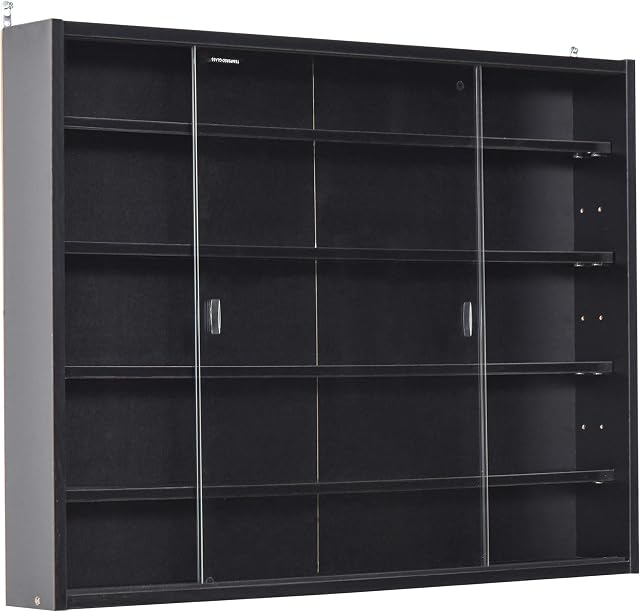HOMCOM 5-Tier Wall Display Shelf Unit Cabinet w/ 4 Adjustable Shelves Glass Doors Home Office Ornaments 60x80cm Black