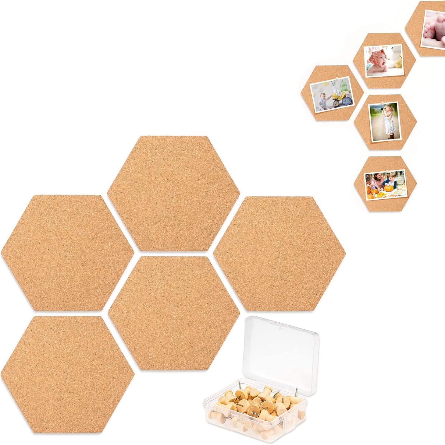 DELFINO5 Pack Cork Bulletin Board with 40 Push Pins Small Cork Notice Board Cork Board Tiles Self Adhesive Cork Memo Board for Home,Office and School