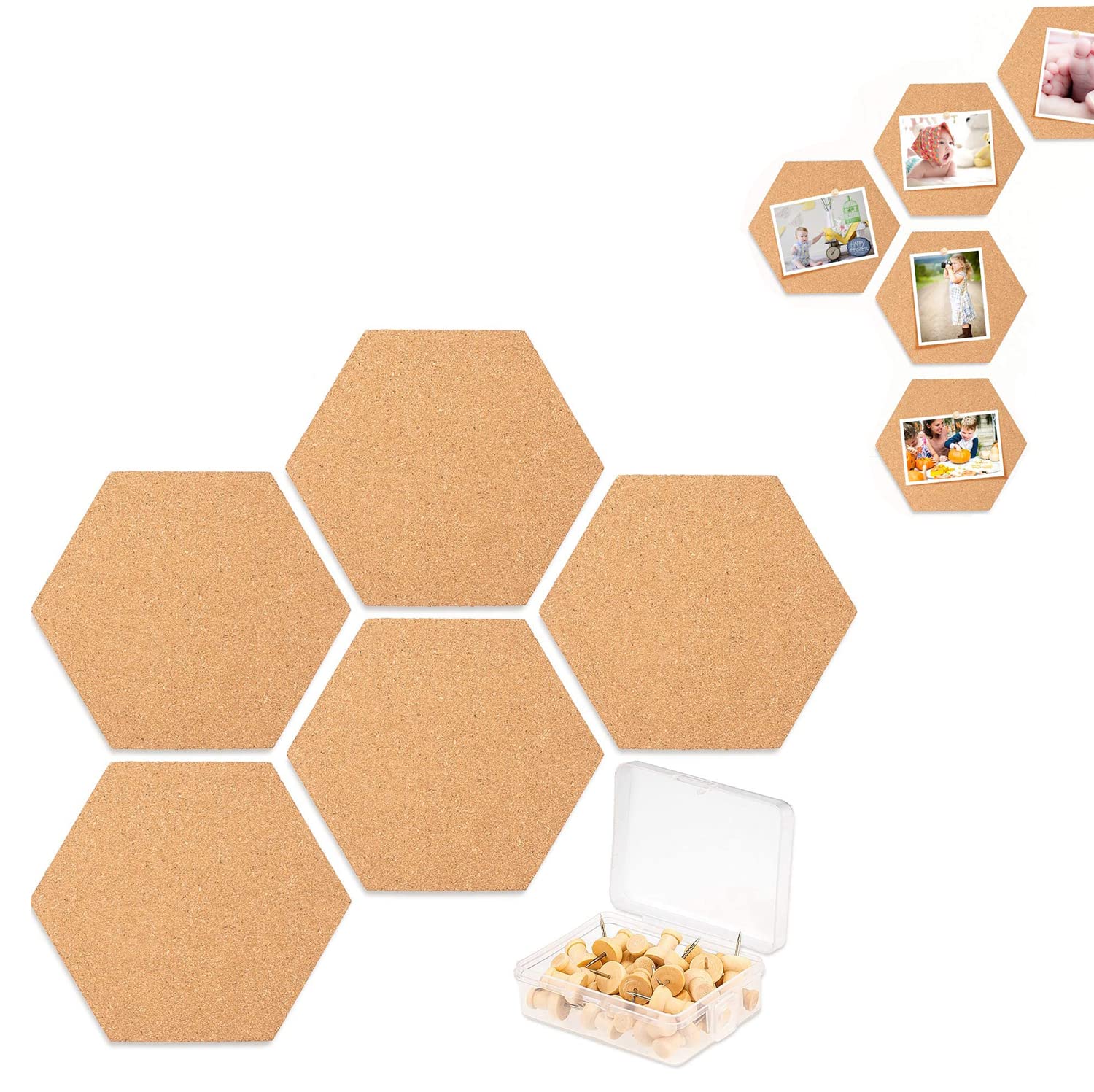 DELFINO5 Pack Cork Bulletin Board with 40 Push Pins Small Cork Notice Board Cork Board Tiles Self Adhesive Cork Memo Board for Home,Office and School
