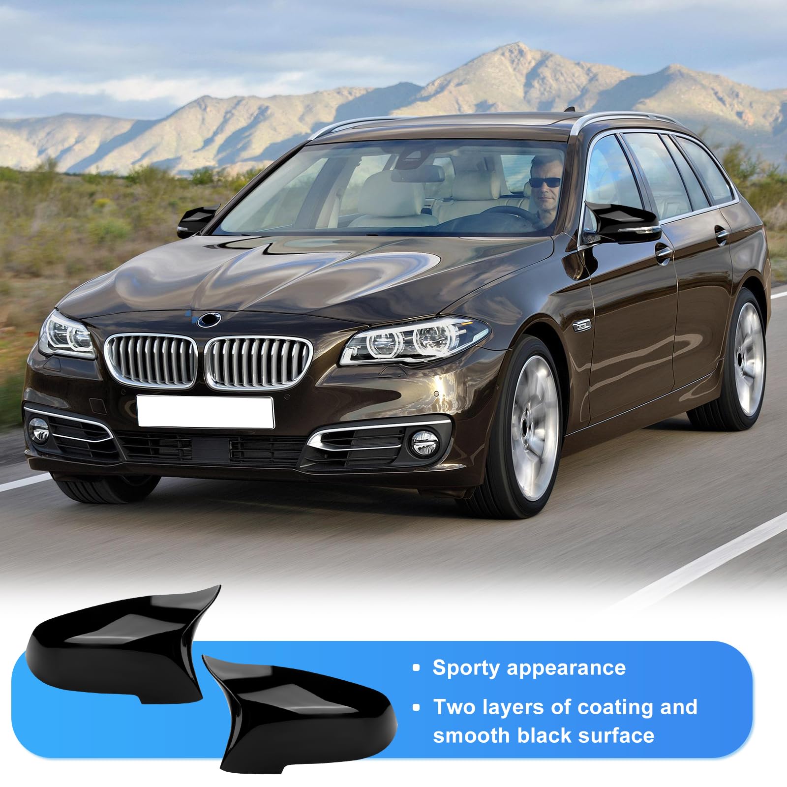 1 Par Tapa Cubierta del Espejo Reemplazar para BMW 5 Series F10/F11/6 Series F06/F12/F13/7 Series F01/F02, Tapa de Espejo Retrovisor Brillantes Negro