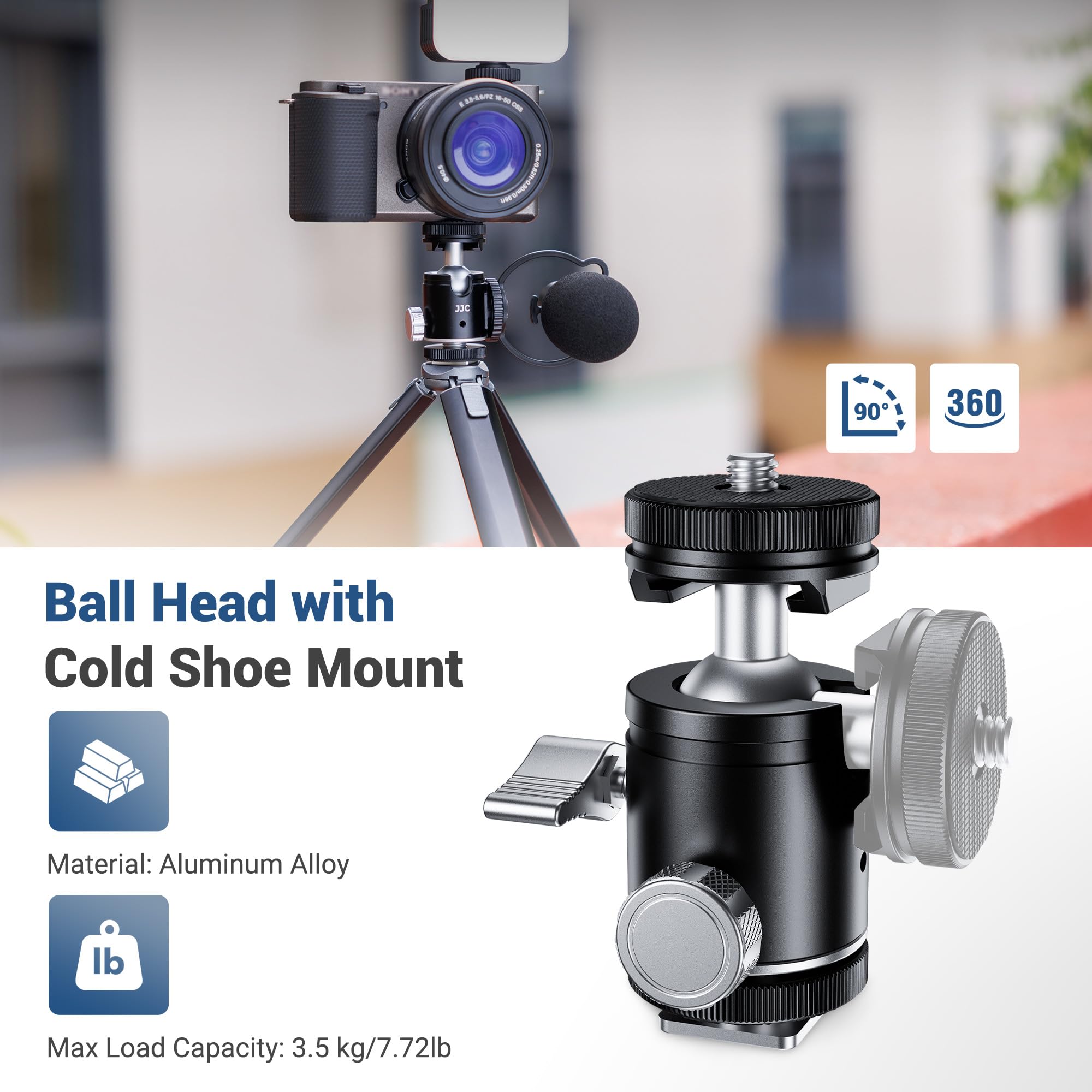 JJC BH SM1 Ball Head With Cold Shoe Mount (Stand Adapter), Tripod Accessories, Black
