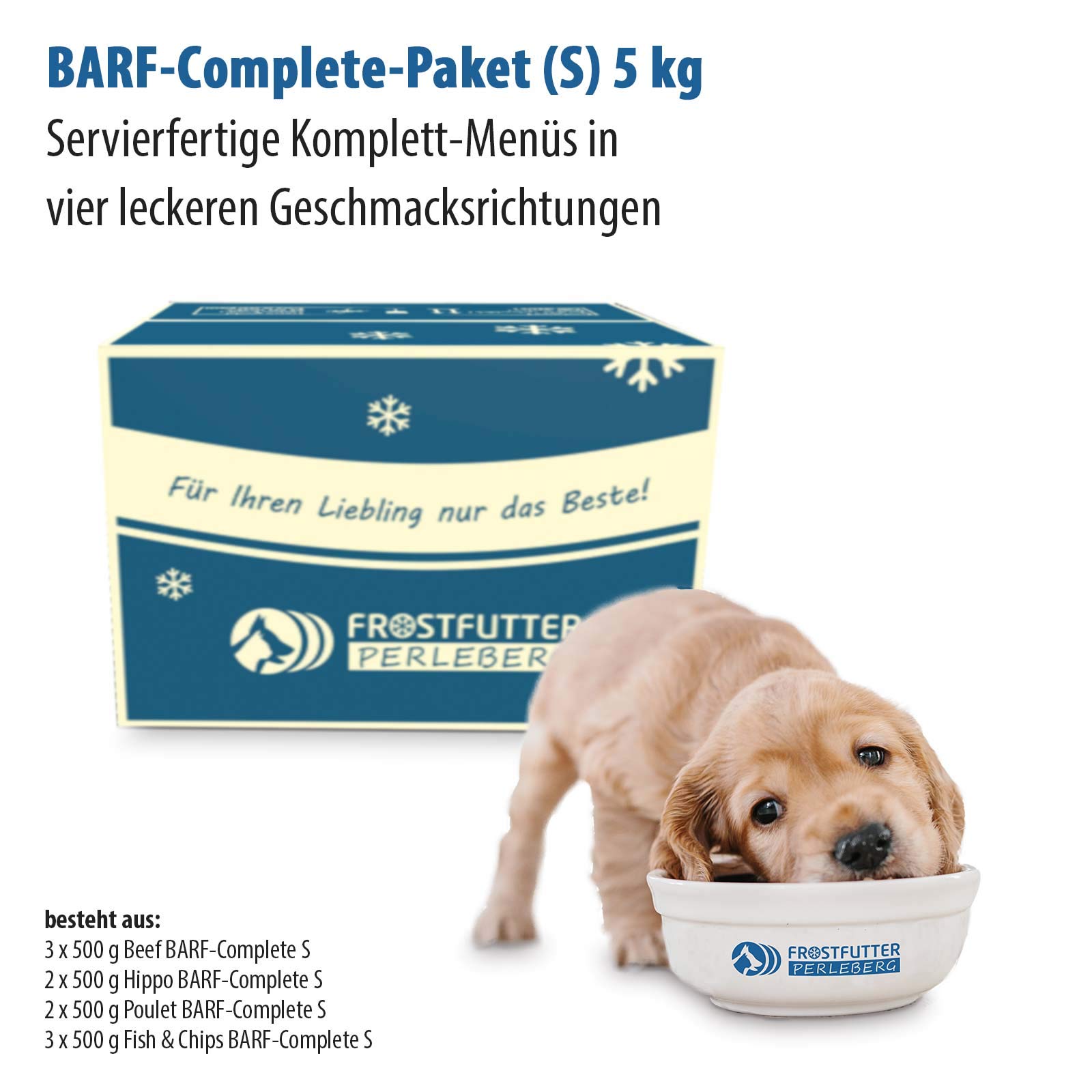 Barf Hundefutter, 5 kg Barf-Complete-Paket S, für kleine Hunde, ohne Zusatz- und Konservierungsstoffe
