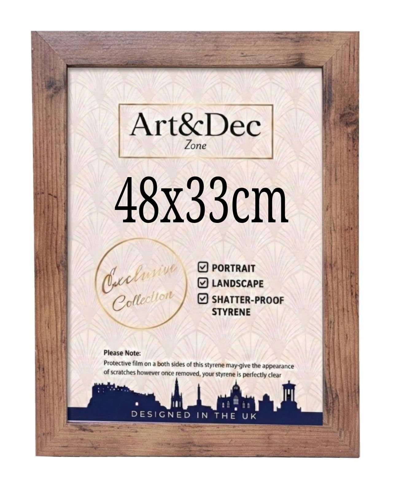 Art & Dec Zone® Vintage-style Rustic MDF Picture Frame 48x33 cm – High-Clarity Shatter-Proof Acrylic Poster Holder for Modern Wall Decor