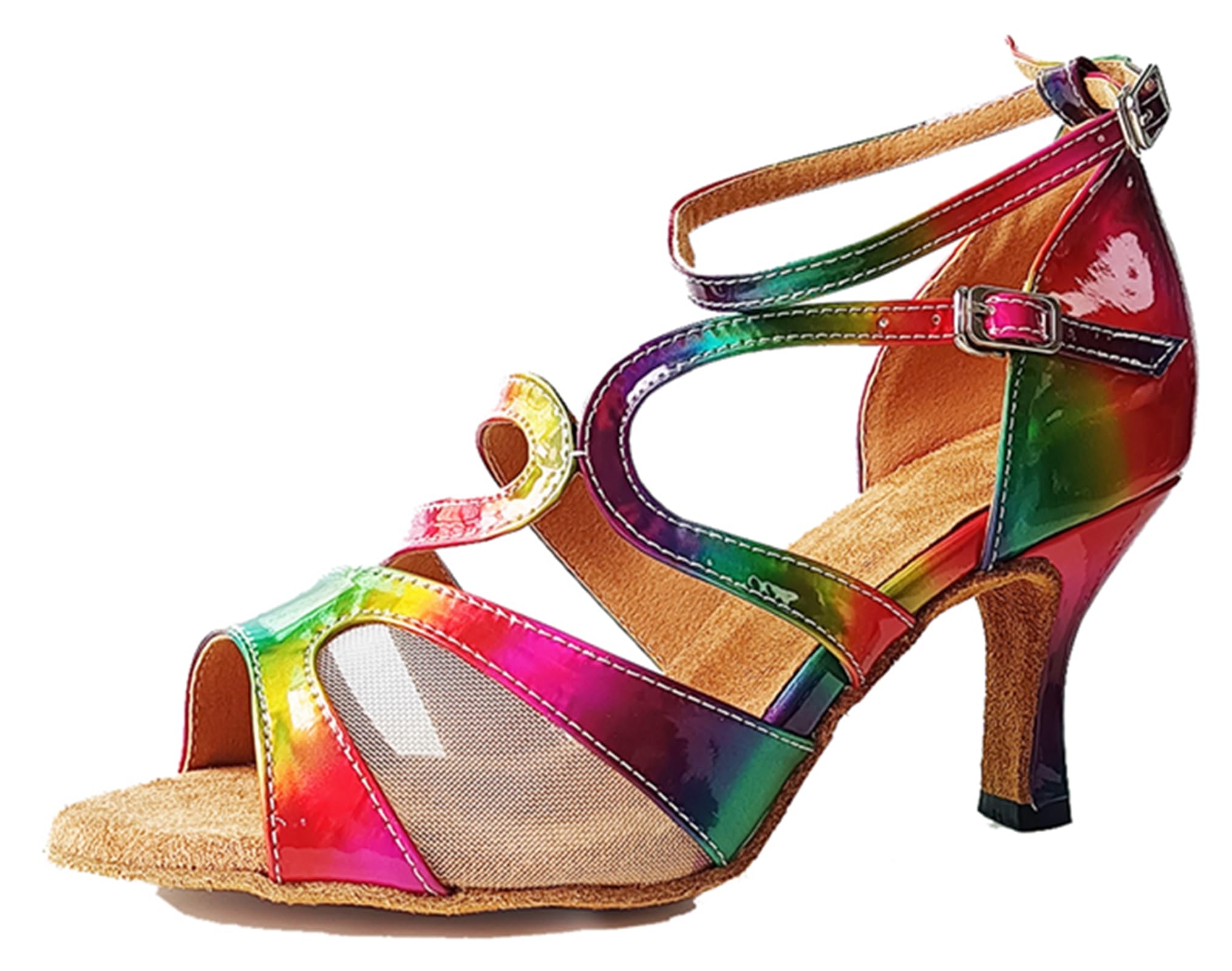 ZengyeZoo Women Dancing Heels Mesh Ankle Strap Elegant Latin Party Wedding Evening Shoes with Buckle X523 Multicolor US 8.5