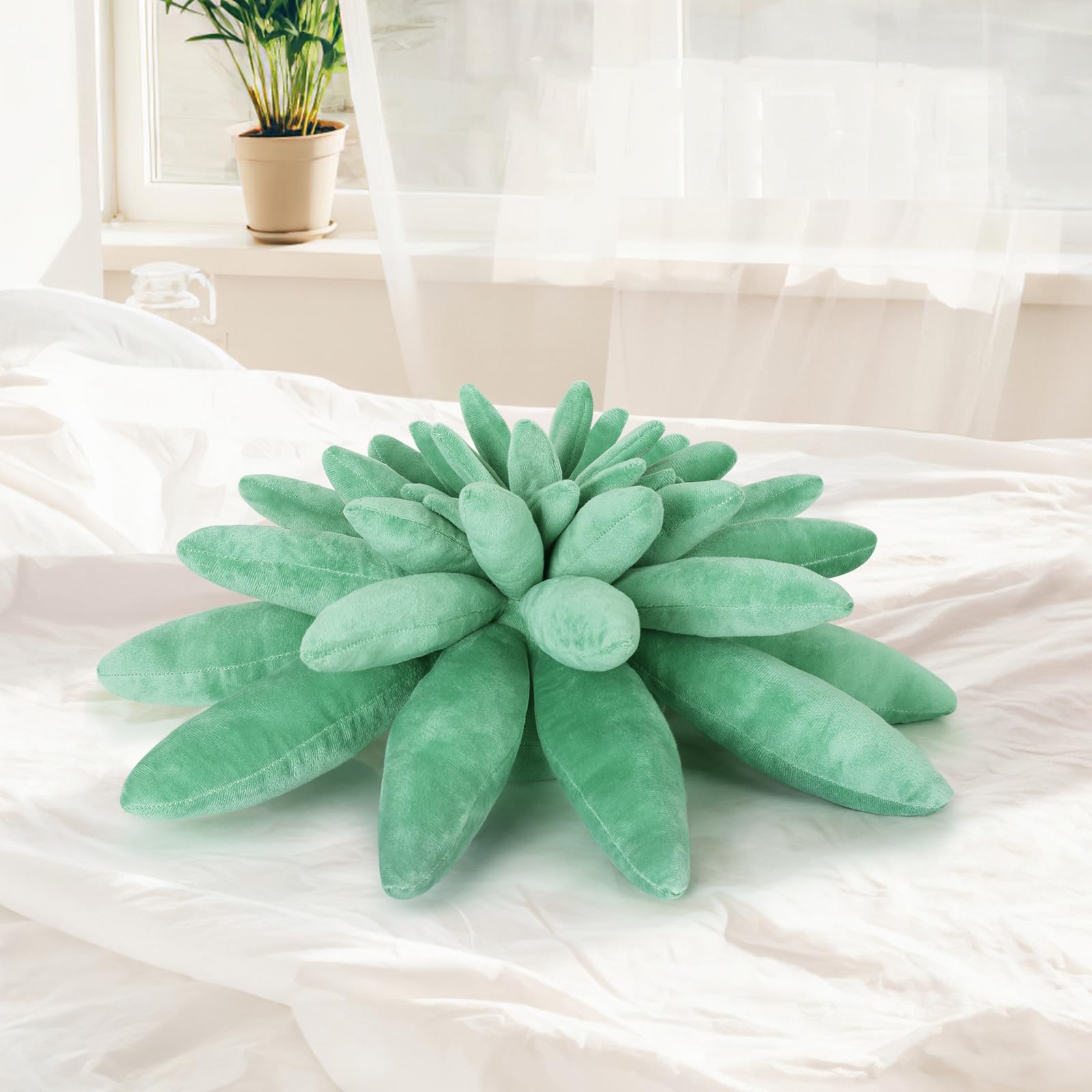 OtGalk Almohadas de suculentas, almohada decorativa de felpa cosida a mano, cojín de felpa 3D, almohada con forma de plantas, para dormitorio y decoración del hogar, 55 cm