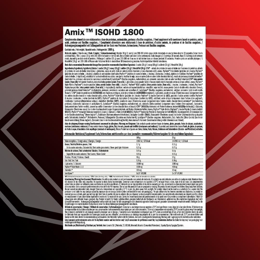 Amix - ISOHD 90 CFM Protein - Augmente la Masse Musculaire et Aide à la Récupération - Protéine de Lactosérum Instantanée - Sans Aspartame - Lait Vanille - 1.8 Kg