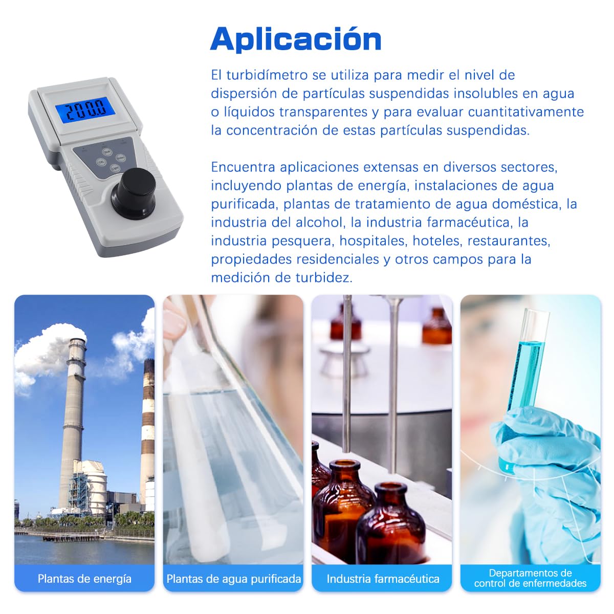 Turbidímetro Portátil 0-200 NTU Medidor de Turbidez Agua con Solución Estándar de Formacina