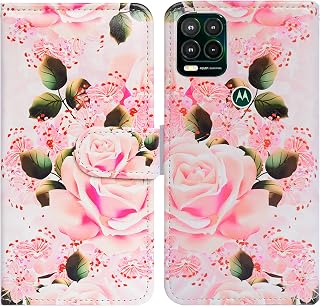Bcov Moto G Stylus 5G Case(Not Fit G Stylus 4G), Pink Rose Flowers Leather Flip Phone Case Wallet Cover with Card Slot Holder Kickstand for Motorola Moto G Stylus 5G 2021