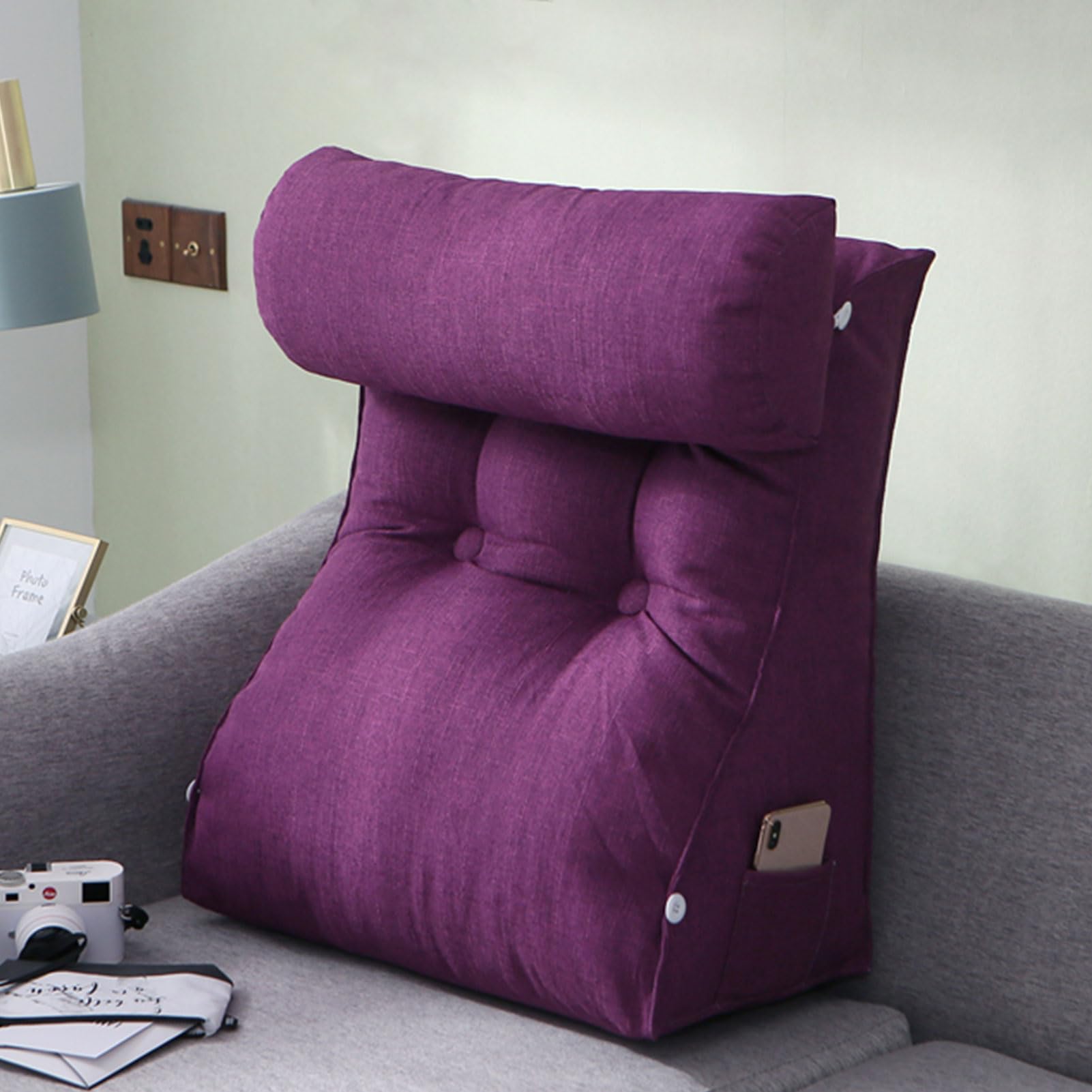Tehwdaiyou Mysterious Purple Soft Reading Pillow,Lumbar Support Cushion,Bed Rest Pillow,Backrest Pillow For Bed,With Pockets And Neck Pillow,For Sitting Up In Bed Reading,Relaxing,Watching Tv