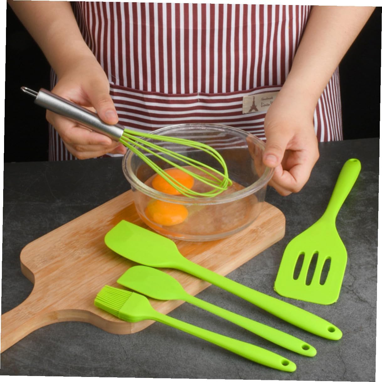 5pcs Silicone Kitchen Utensil Set Heat Resistant Non-stick Cooking Gadgets with Whisk Shovel Brush Scrapers for Baking and Cooking Space-saving Hanging Design Tools