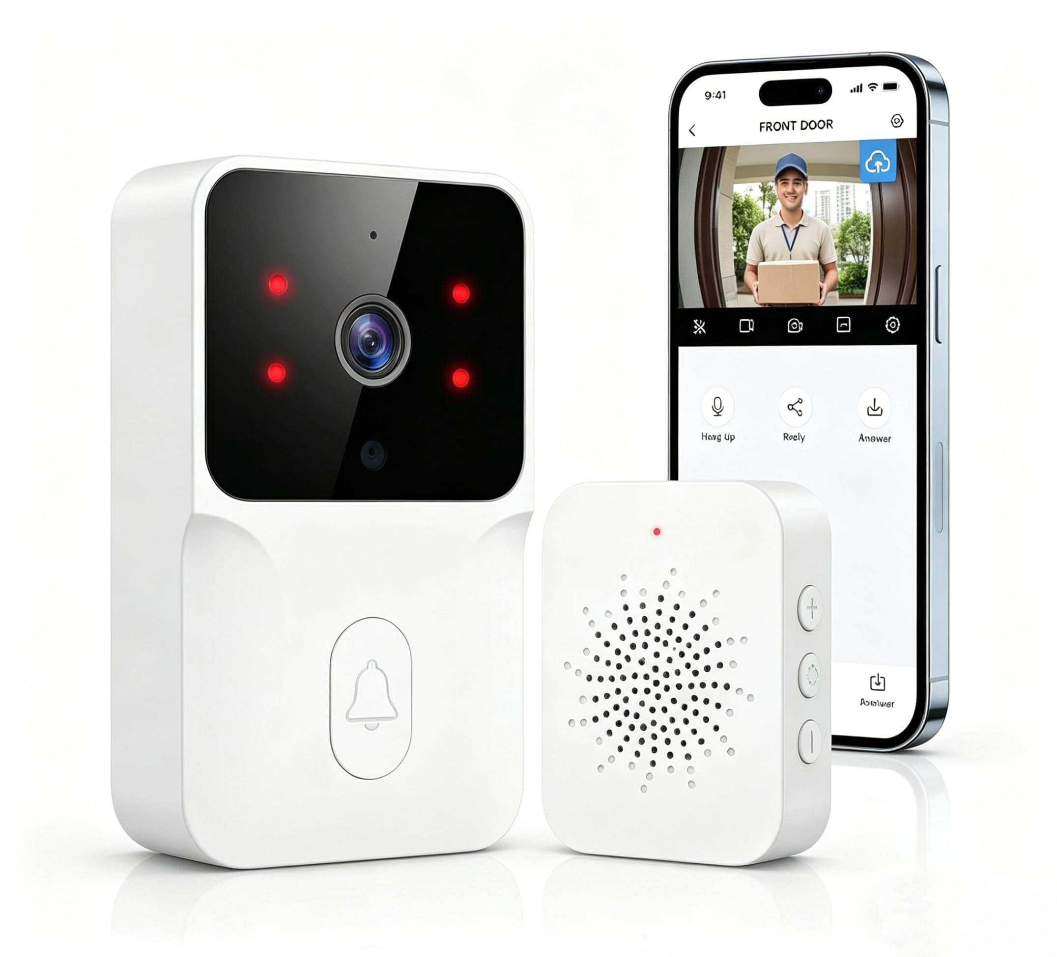 Genérico Timbre Videoportero Inalámbrico con Cámara HD1080P,Resistente al Agua,Visióm Nocturna,Videocitofono WiFi,Intercomunicador Bidireccional, Control De Aplicaciones, Instalación Inalámbrica