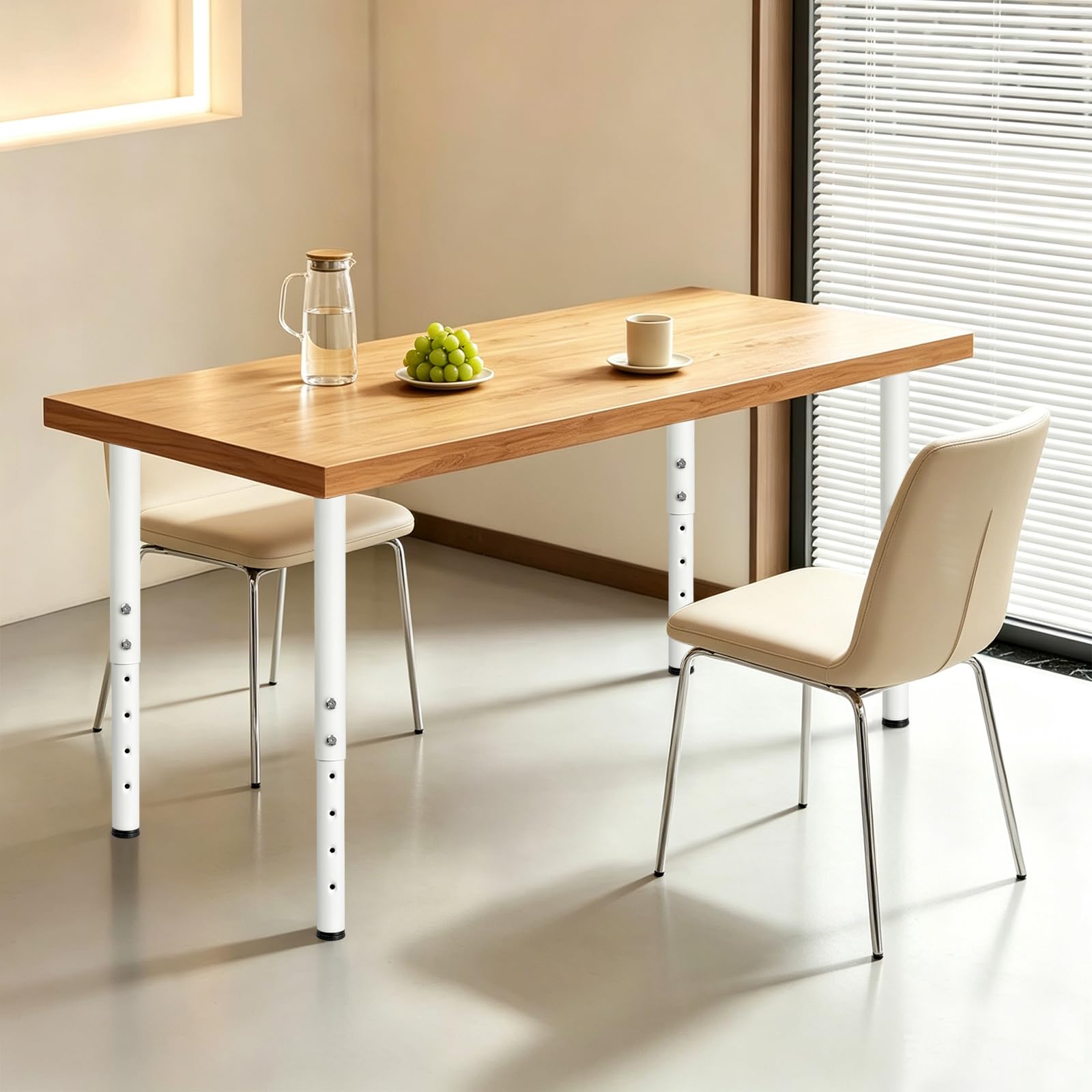 Jahof Pieds de Table Réglables de 55 à 90 cm, Pieds de Meuble en Métal Ø42/38mm avec Vis, Pieds Télescopiques pour Bricolage, RV, Maison et Bureau (4 pièces, Blanc)