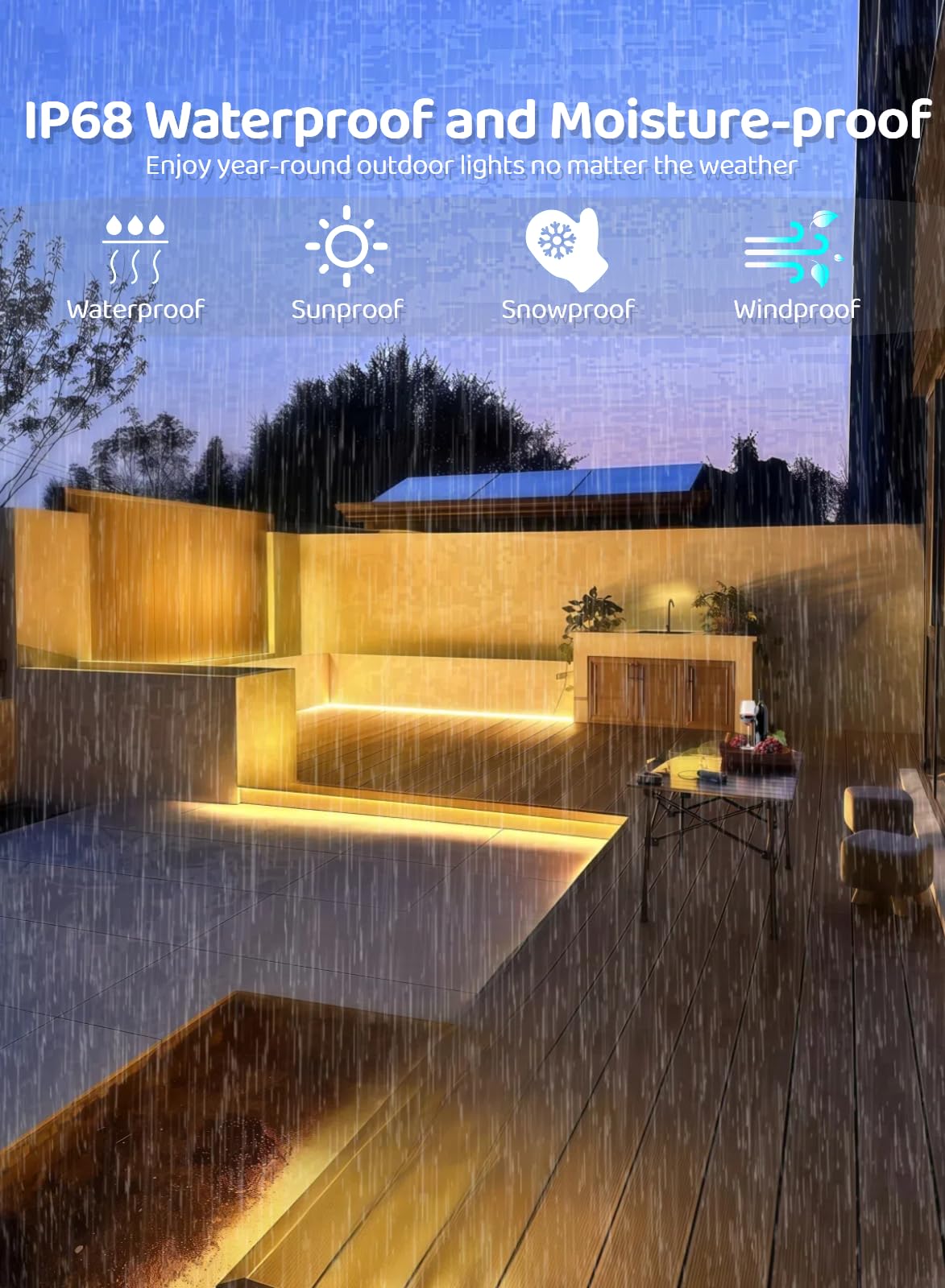 Gaoxun Solar LED Strip Außen, 10m 640 LED Outdoor Streifen IP68 Wasserdicht mit Fernbedienung, Dimmbar, 8 Modi, Flexibel LED Leiste für Garten, Terrasse, Balkon, Pavillon, Weg, Traufe Deko, Warmweiß