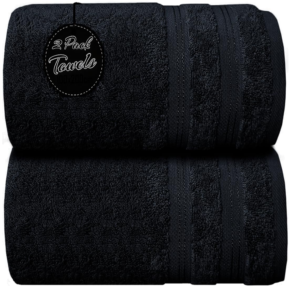 Wholesale Trade Dealz Pack of 1 & 2 Extra Large Jumbo Bath Sheet 100 X 200cm 100% Egyptian Cotton Super Soft Quick Dry Body Wrap Beach Towels XL Bath Towels 600-GSM (2, Black)