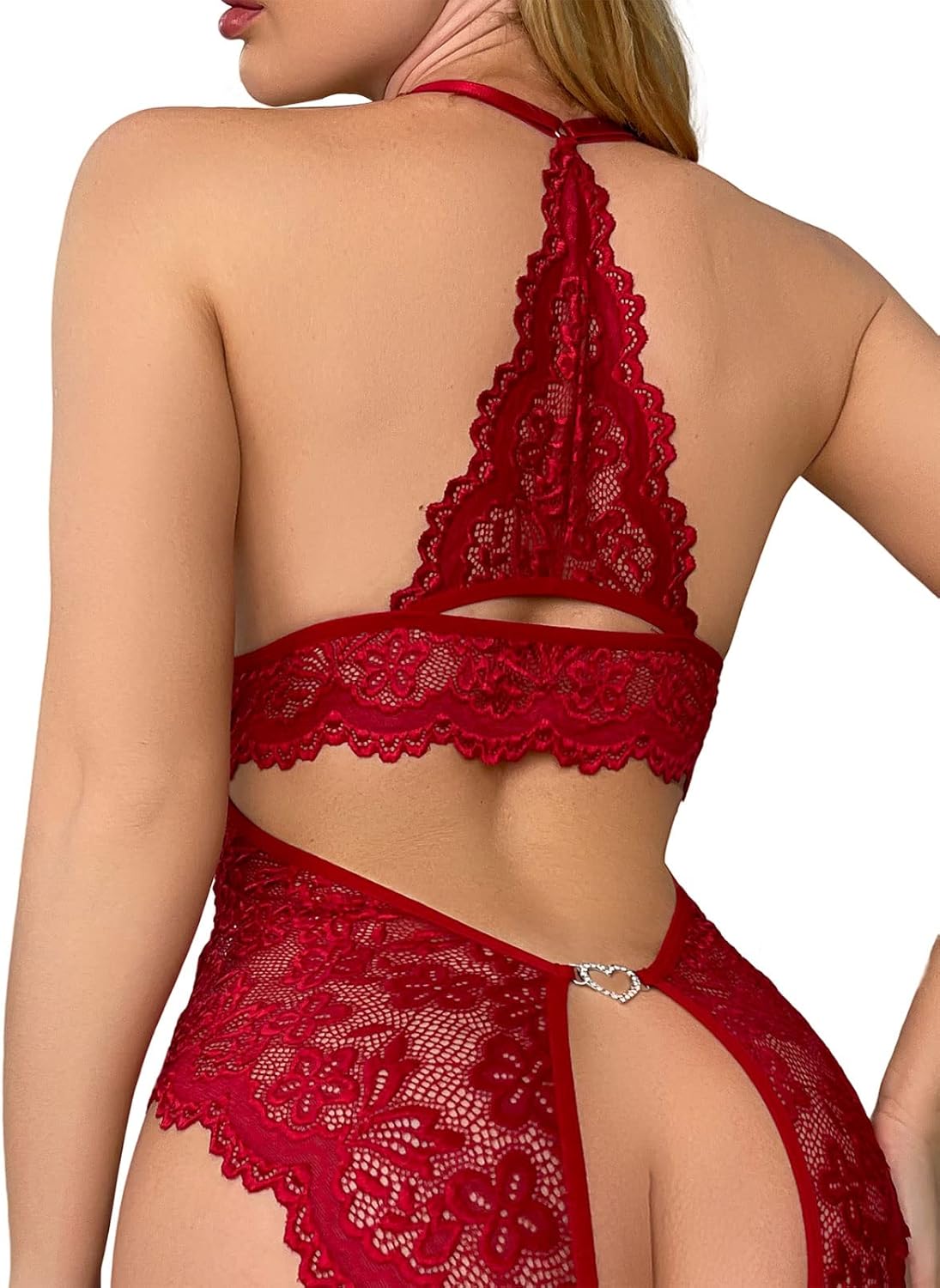 Women's Lace Bodysuit Sexy Teddy Lingerie Deep V Floral One Piece Babydoll Lingerie - Image 3