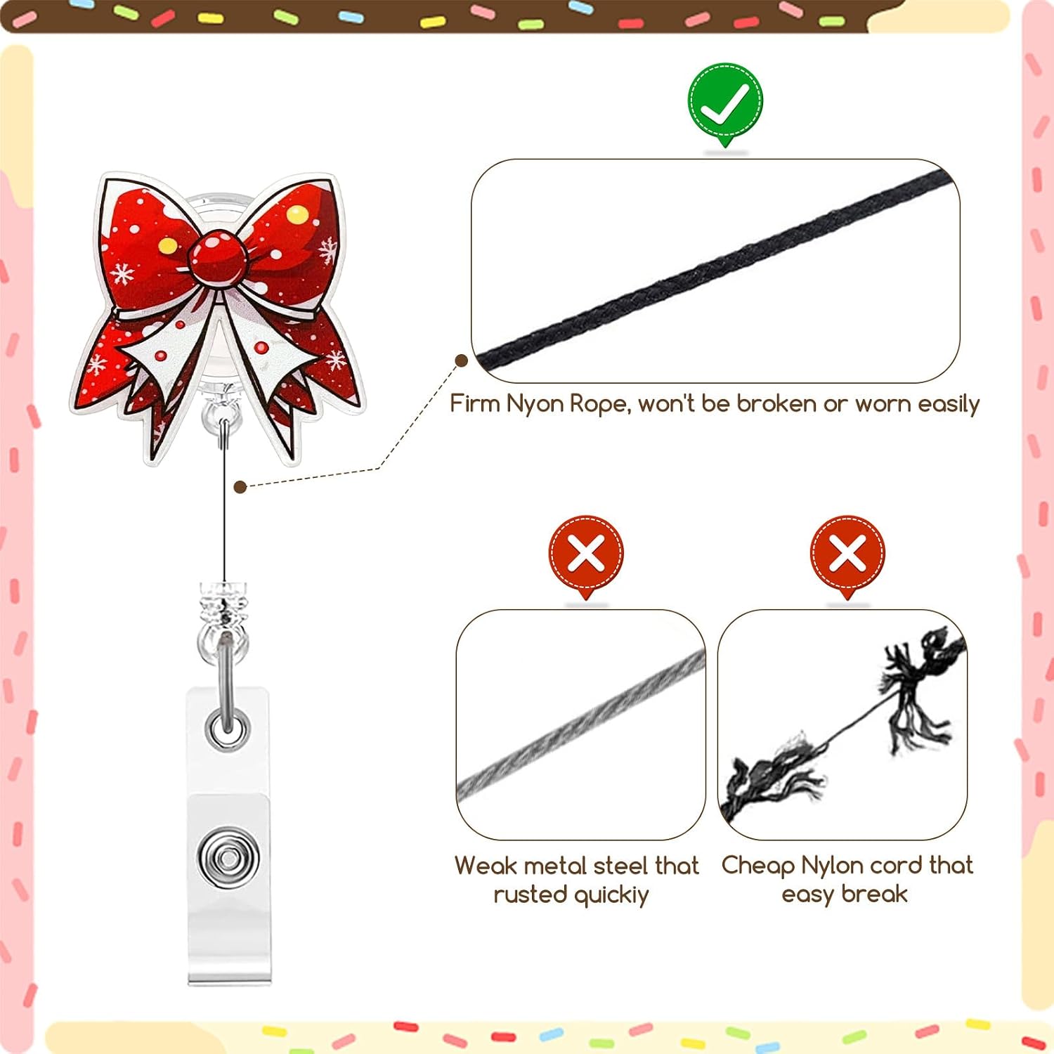Christmas Red Bow Badge Reel with Snowflake and Dot Patterns Festive Retractable ID Holder for Holiday Season Ideal Accessory for Office Staff Nurses and Christmas Parties image 5