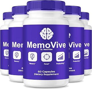 (5 Pack) MemoVive – Memo Vive Brain and Memory Support with Natural Ingredients | Memory & Concentration Formula for Focus, Clarity, Alertness & Performance | Easy-to-Take Pills (300 Capsules)