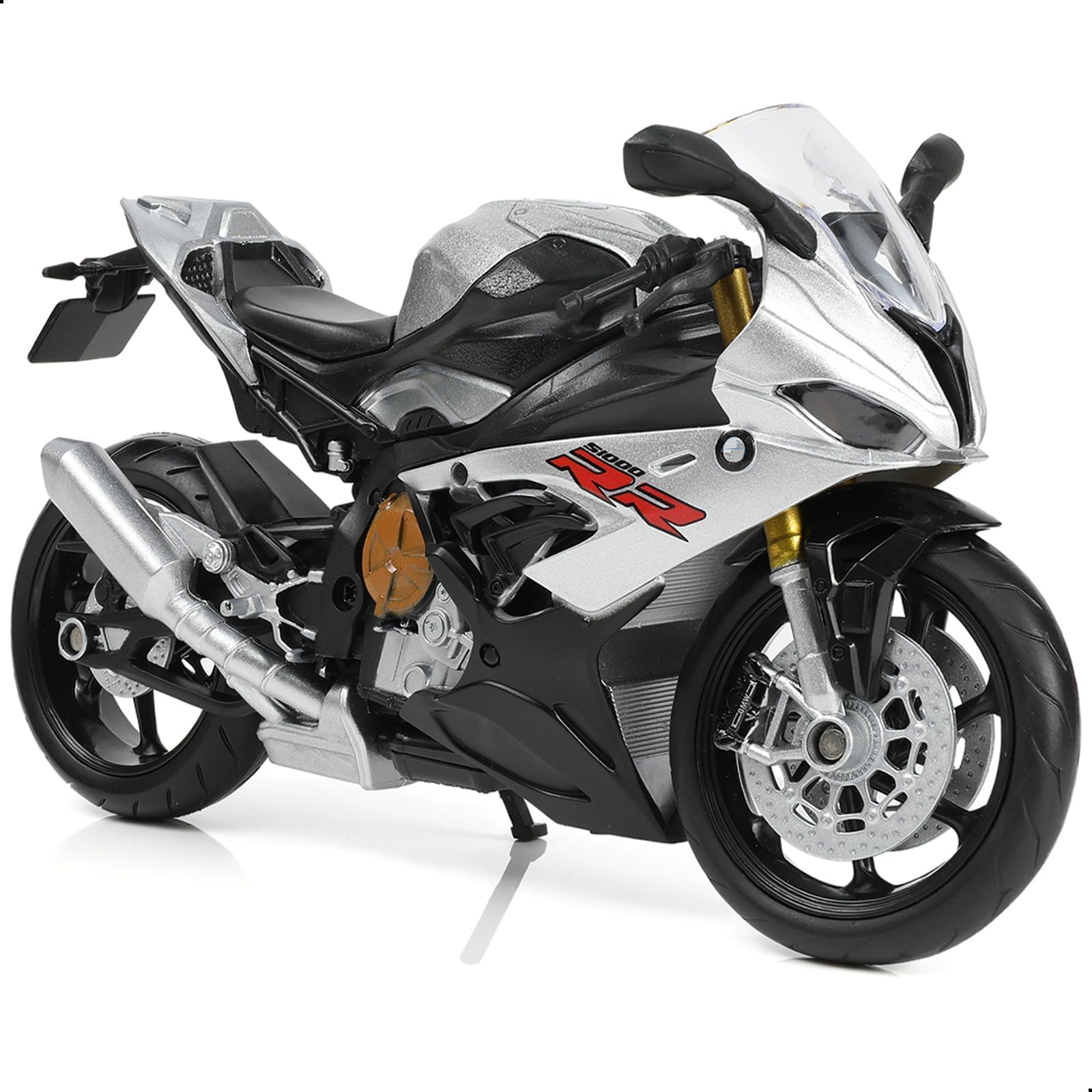 Risopen 1:12 Motorcycle Model Toy Compatible with BMW S1000RR Metal Stamp with Plastic Motorcycle Model No Assembly Required Mini Finished Moto Gift for Adults Silver