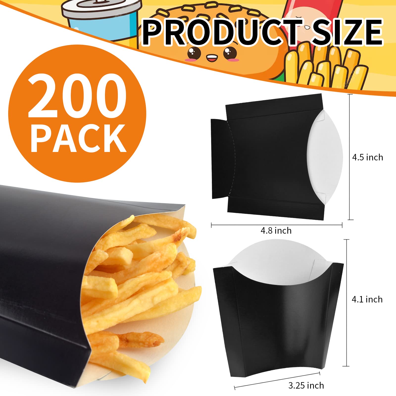 200 Pack 4oz Black French Fry Containers - Small French Fry Box Holder Disposable Charcuterie Cups - Kraft Paper Takeout Boxes for Wedding Birthday Carnival Individual Party Point