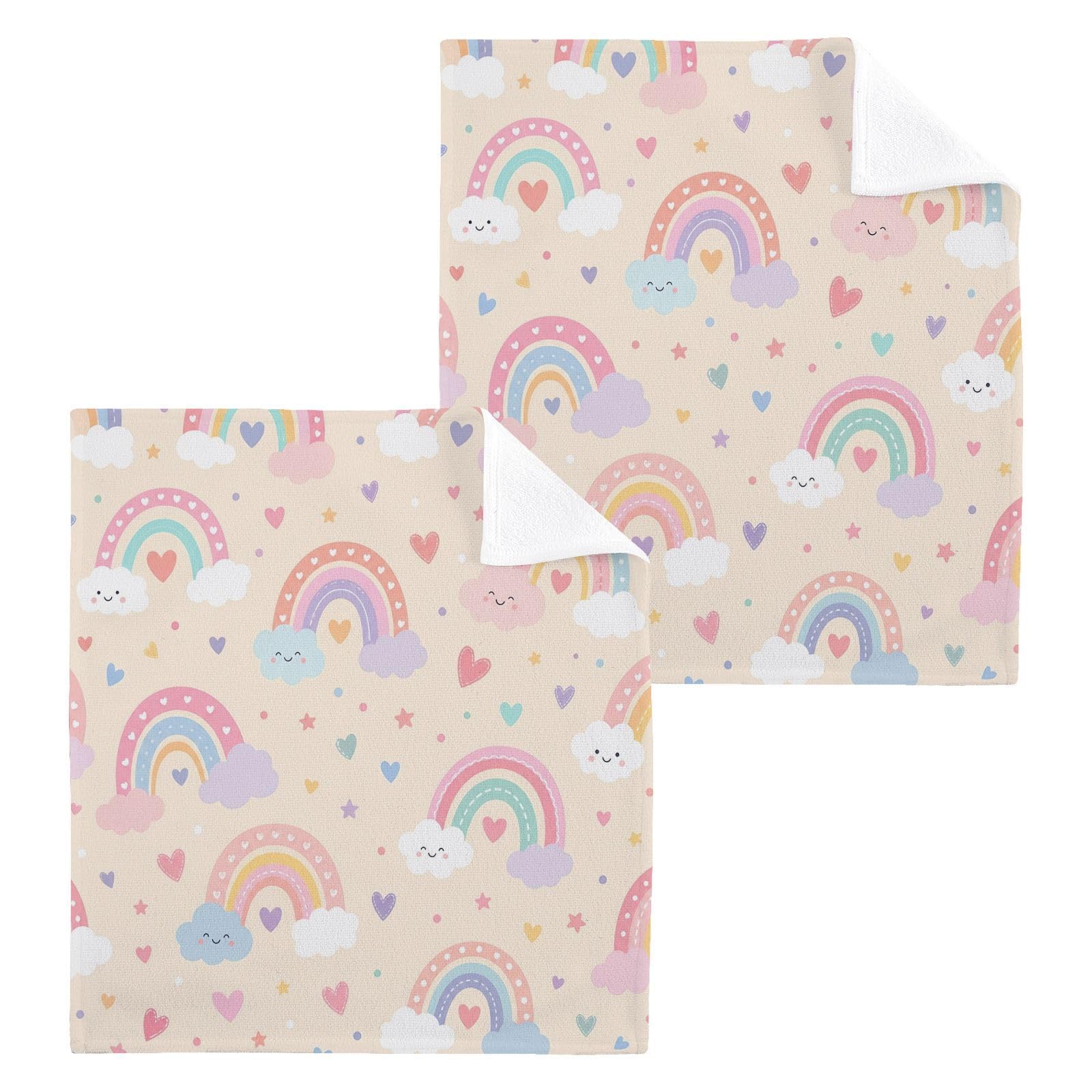 BOESI Pastel Rainbow 12x12in Cotton Washcloth,Soft Absorbent Face Towel