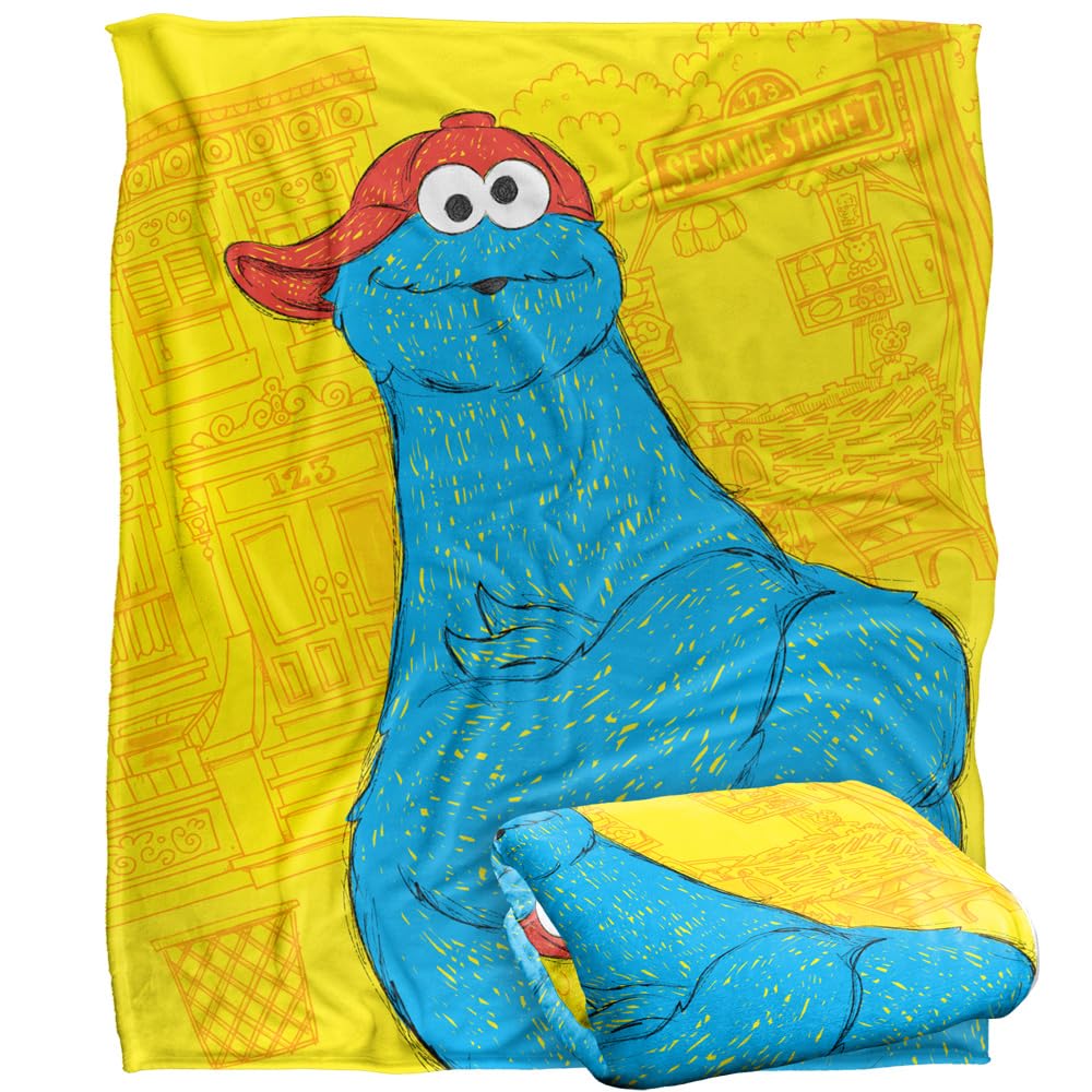 Sesame Street Big Cookie Monster On The Street Silky Touch Super Soft Throw Blanket 152 X 127 cm, White
